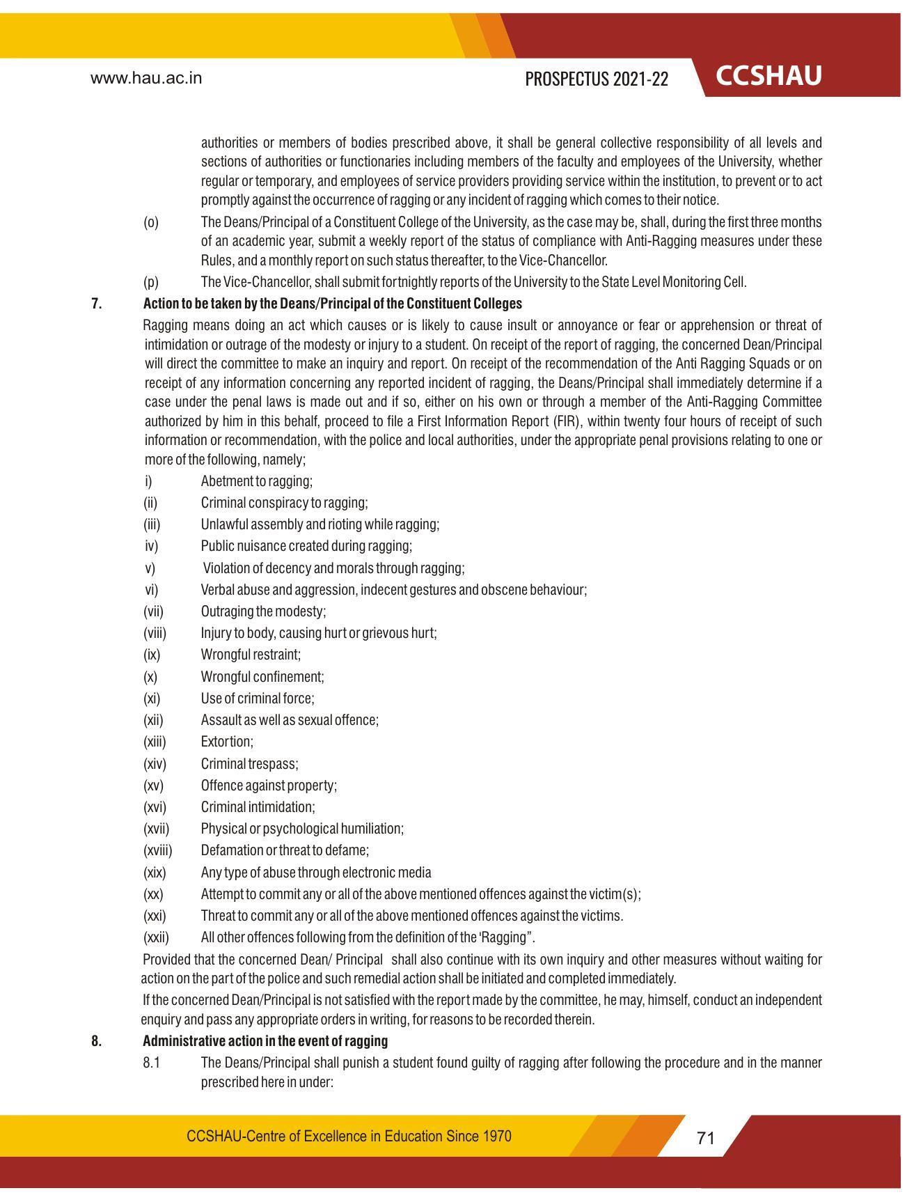 Chaudhary Charan Singh Haryana Agricultural University, Hisar 2021-22 (Prospectus) - Page 81
