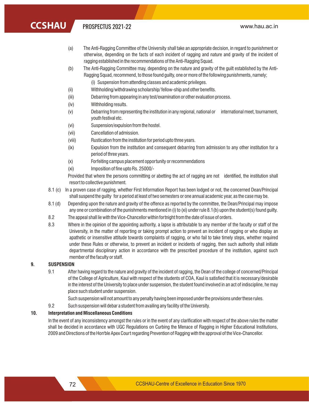 Chaudhary Charan Singh Haryana Agricultural University, Hisar 2021-22 (Prospectus) - Page 82
