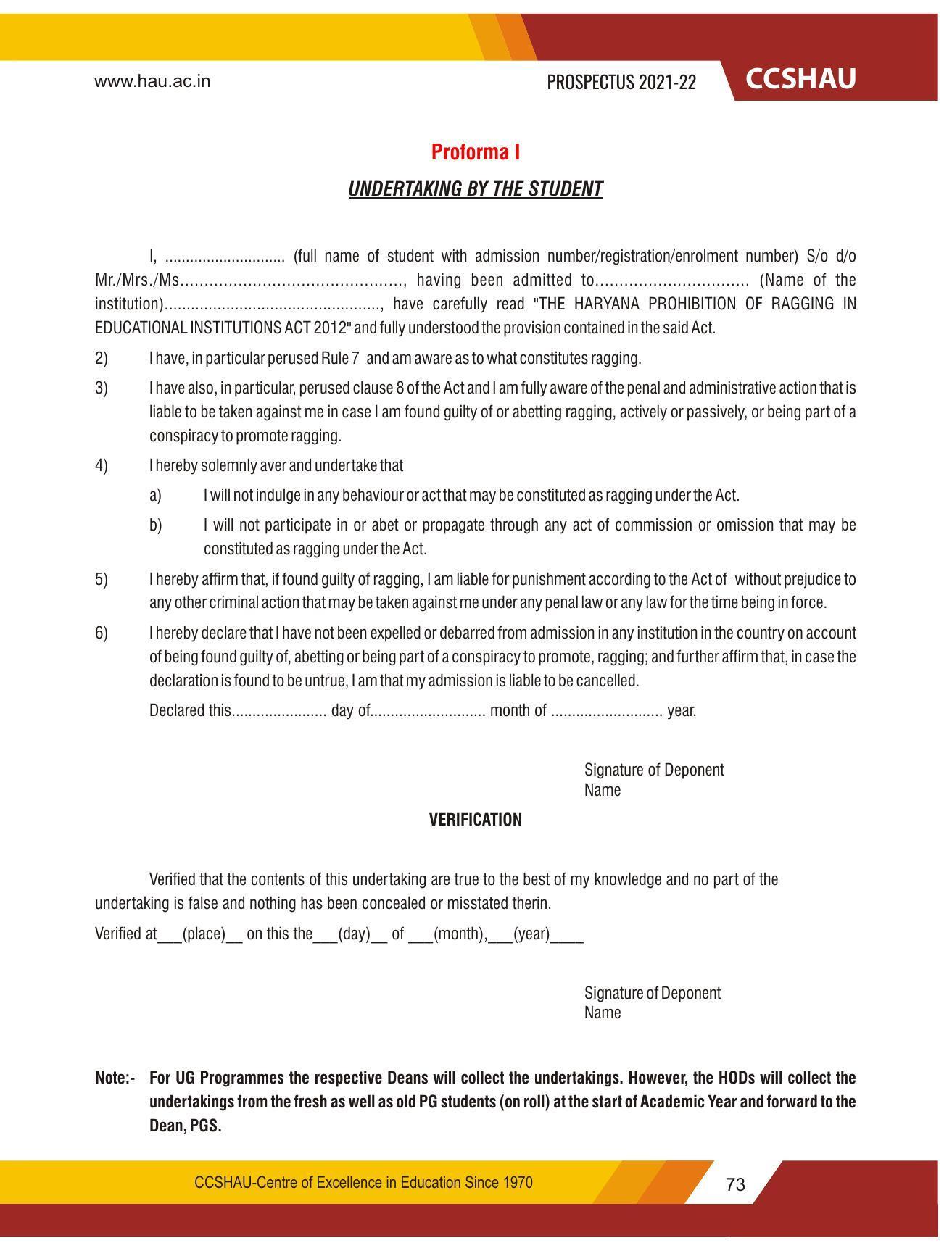 Chaudhary Charan Singh Haryana Agricultural University, Hisar 2021-22 (Prospectus) - Page 83