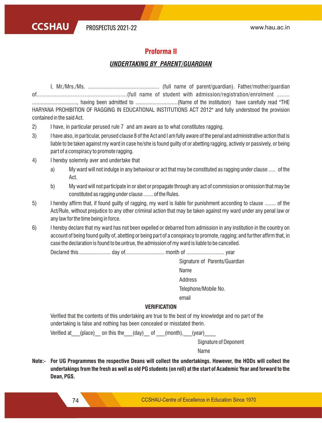 Chaudhary Charan Singh Haryana Agricultural University, Hisar 2021-22 (Prospectus) - Page 84