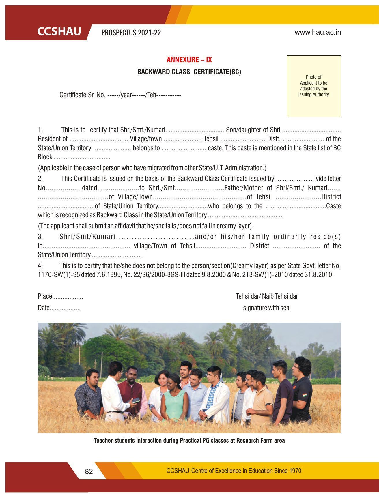 Chaudhary Charan Singh Haryana Agricultural University, Hisar 2021-22 (Prospectus) - Page 92
