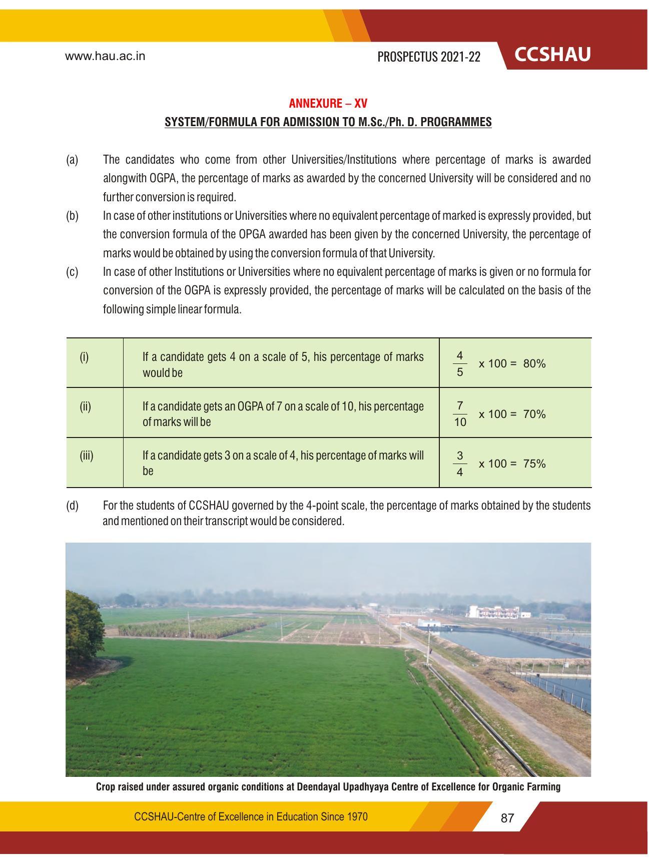 Chaudhary Charan Singh Haryana Agricultural University, Hisar 2021-22 (Prospectus) - Page 97