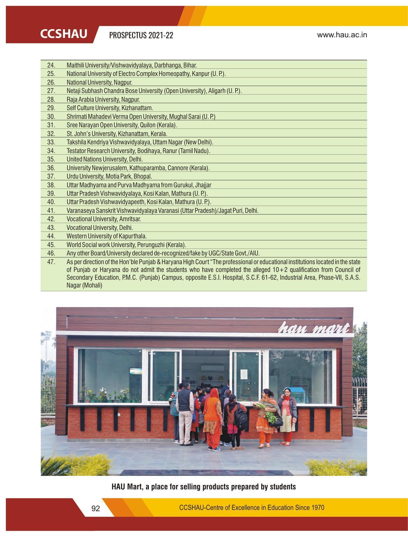 Chaudhary Charan Singh Haryana Agricultural University, Hisar 2021-22 (Prospectus) - Page 102