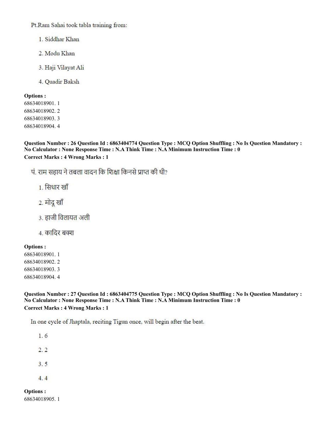 CUET PG 2023: HUQP25 – Music- Percussion (Eng.) - Shift 1 (5-06-2023) Question Paper - Page 28