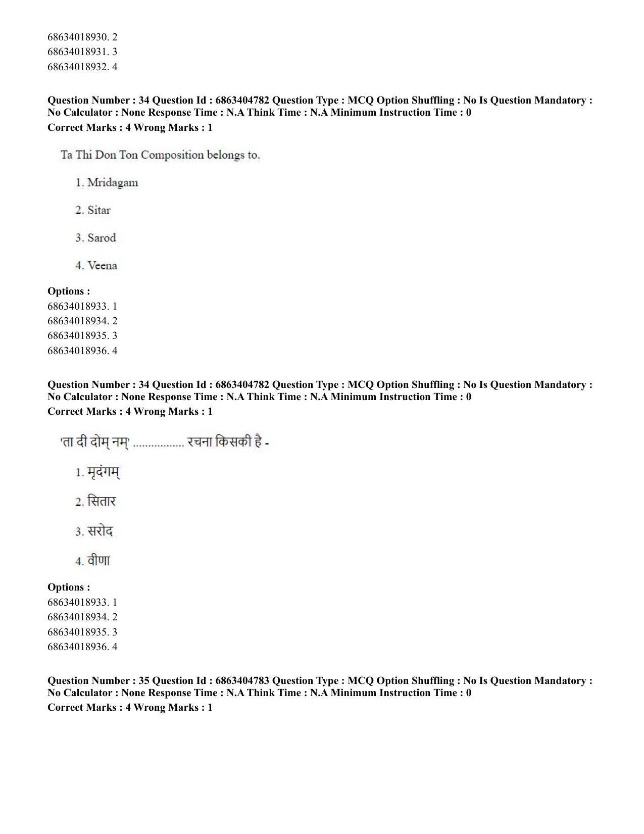 CUET PG 2023: HUQP25 – Music- Percussion (Eng.) - Shift 1 (5-06-2023) Question Paper - Page 35