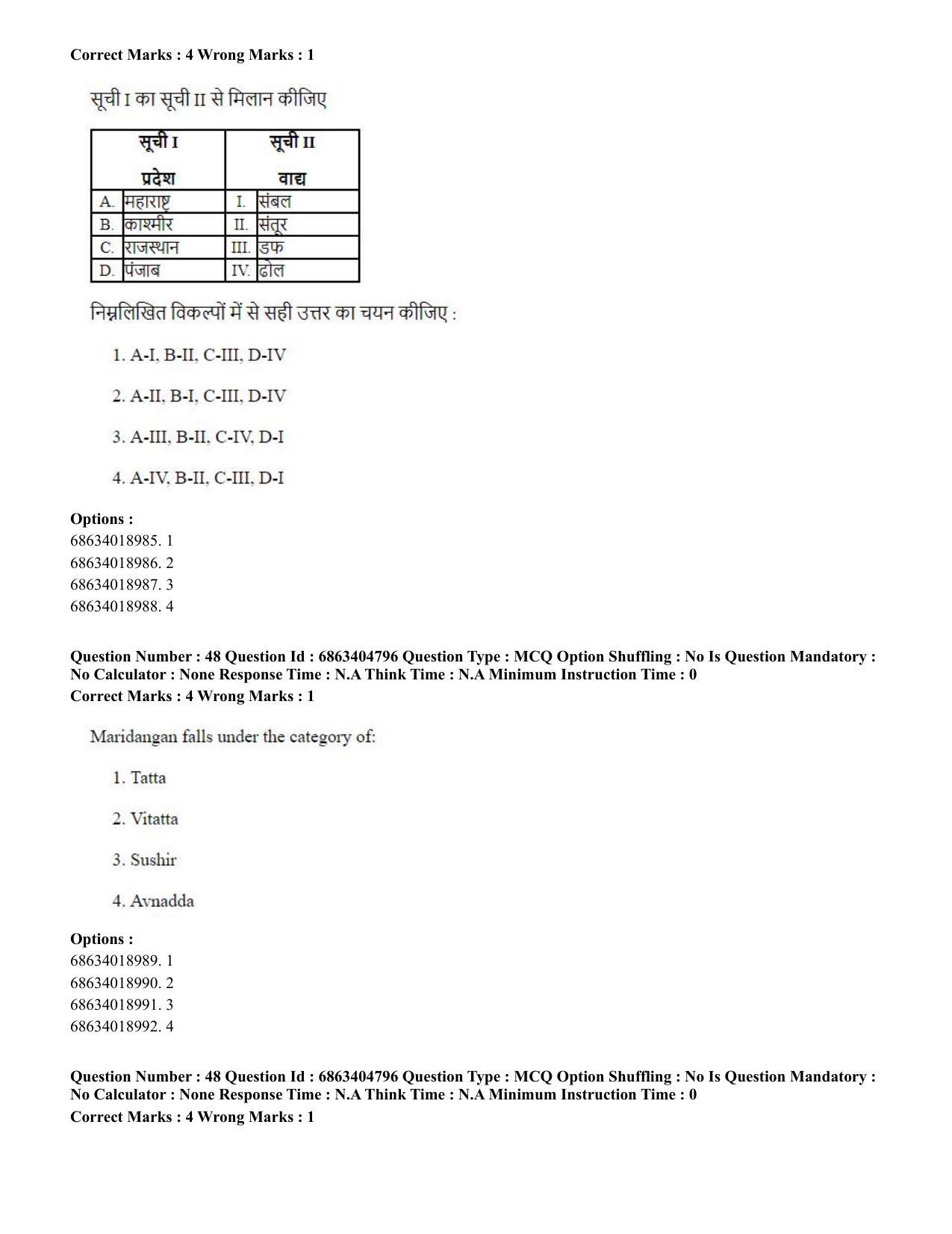 CUET PG 2023: HUQP25 – Music- Percussion (Eng.) - Shift 1 (5-06-2023) Question Paper - Page 47