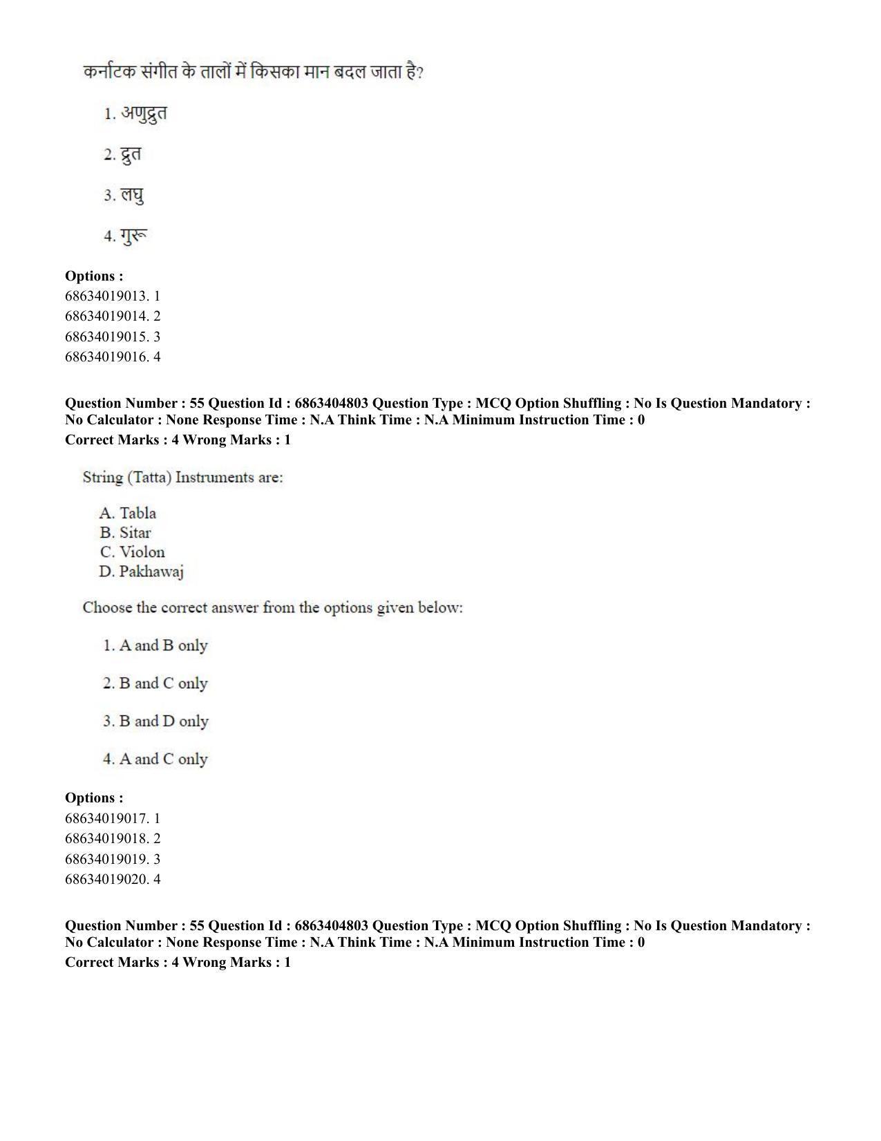 CUET PG 2023: HUQP25 – Music- Percussion (Eng.) - Shift 1 (5-06-2023) Question Paper - Page 54