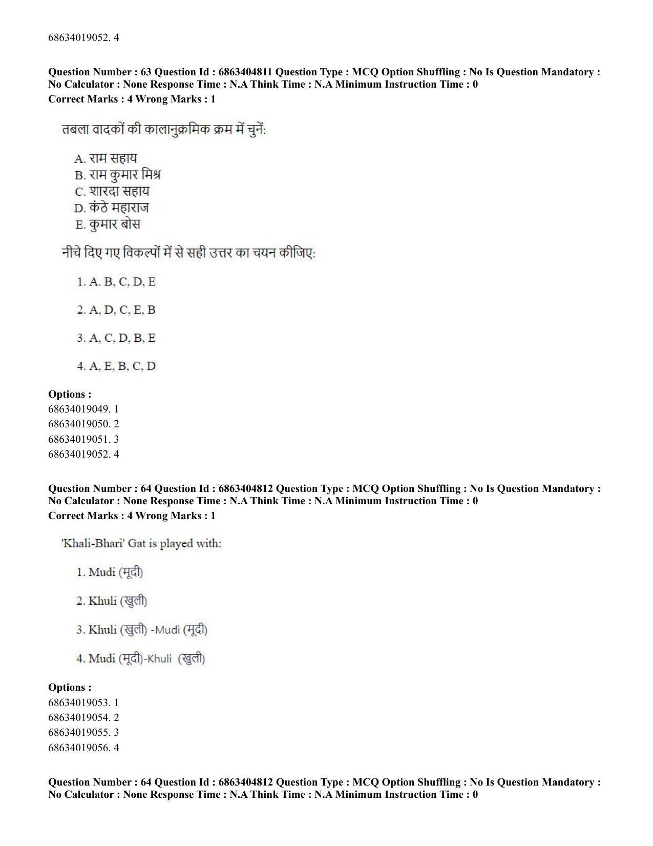CUET PG 2023: HUQP25 – Music- Percussion (Eng.) - Shift 1 (5-06-2023) Question Paper - Page 63