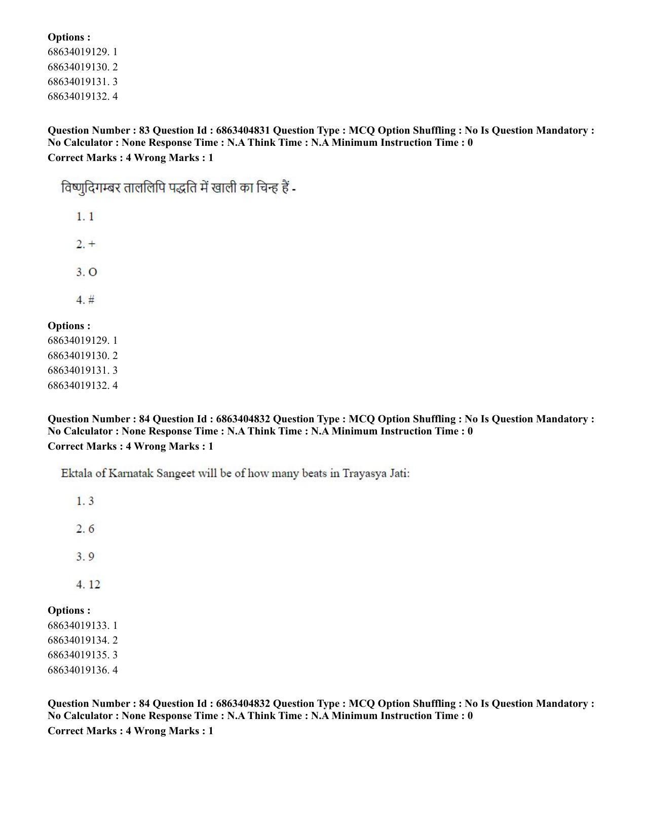 CUET PG 2023: HUQP25 – Music- Percussion (Eng.) - Shift 1 (5-06-2023) Question Paper - Page 82