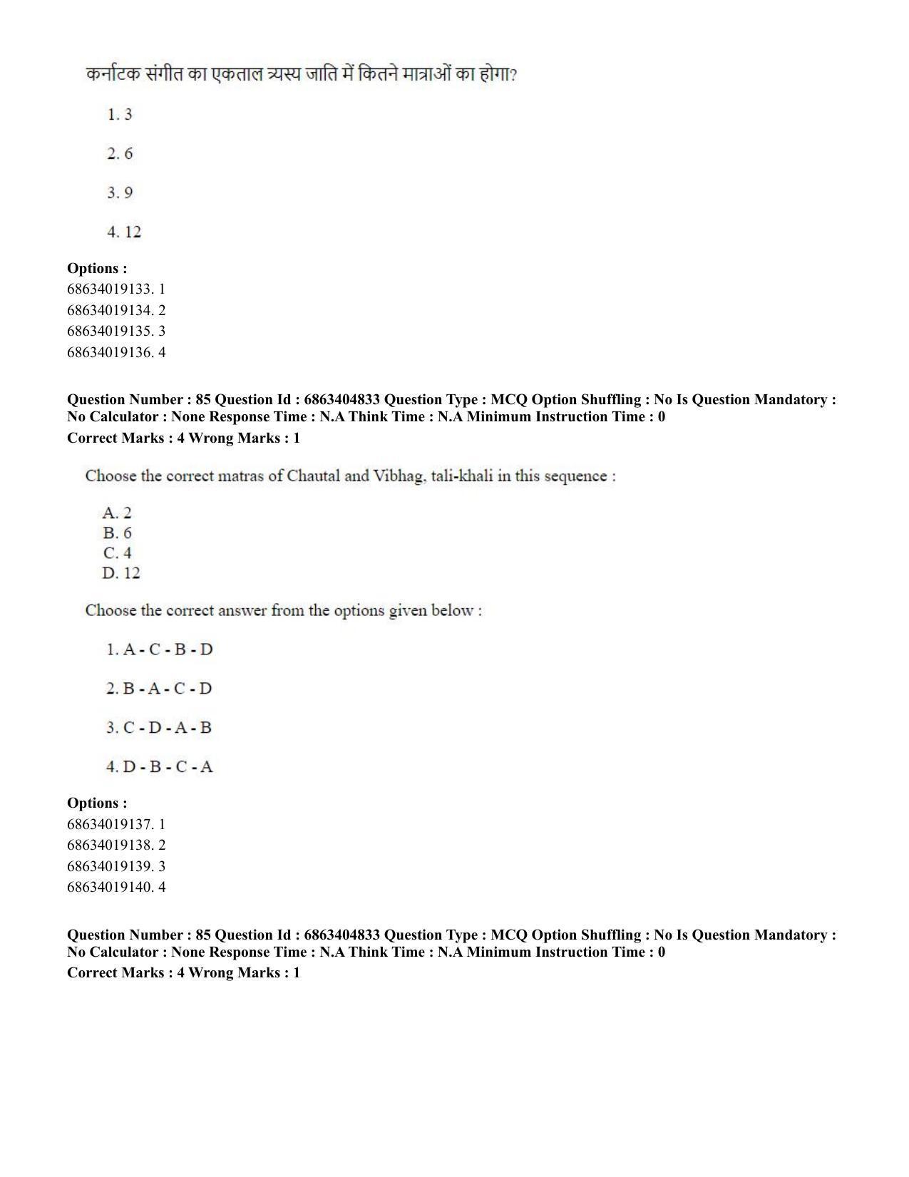 CUET PG 2023: HUQP25 – Music- Percussion (Eng.) - Shift 1 (5-06-2023) Question Paper - Page 83