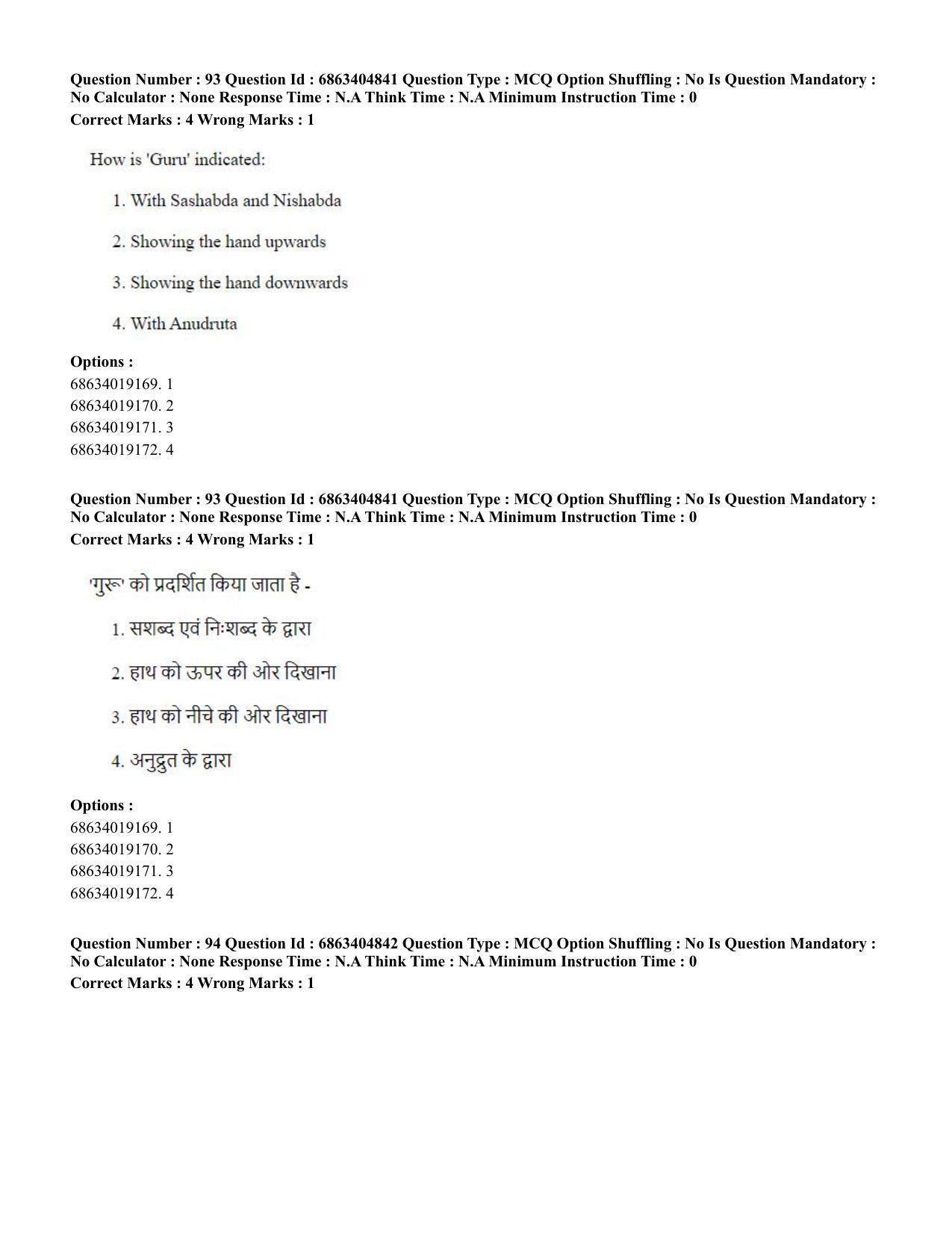 CUET PG 2023: HUQP25 – Music- Percussion (Eng.) - Shift 1 (5-06-2023) Question Paper - Page 91