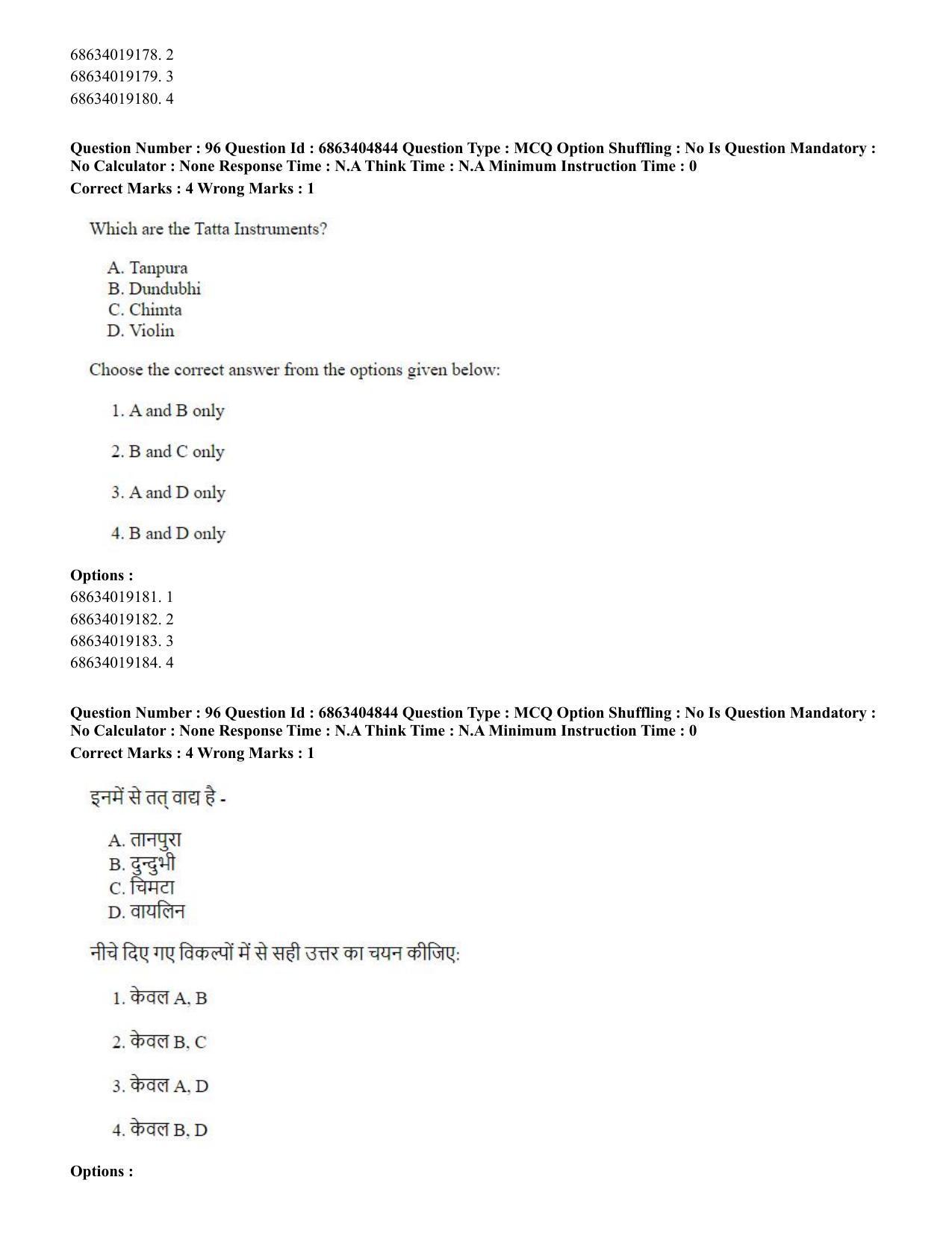 CUET PG 2023: HUQP25 – Music- Percussion (Eng.) - Shift 1 (5-06-2023) Question Paper - Page 94