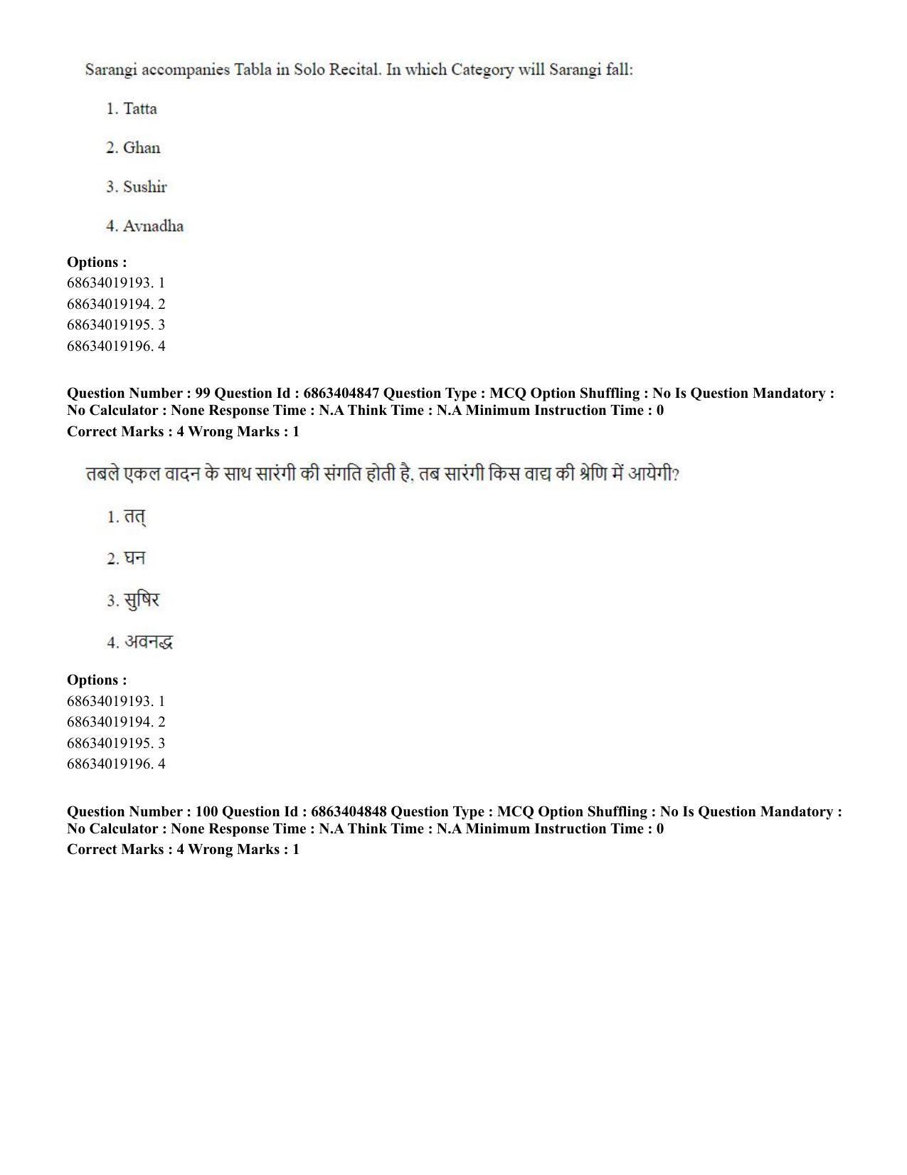 CUET PG 2023: HUQP25 – Music- Percussion (Eng.) - Shift 1 (5-06-2023) Question Paper - Page 97