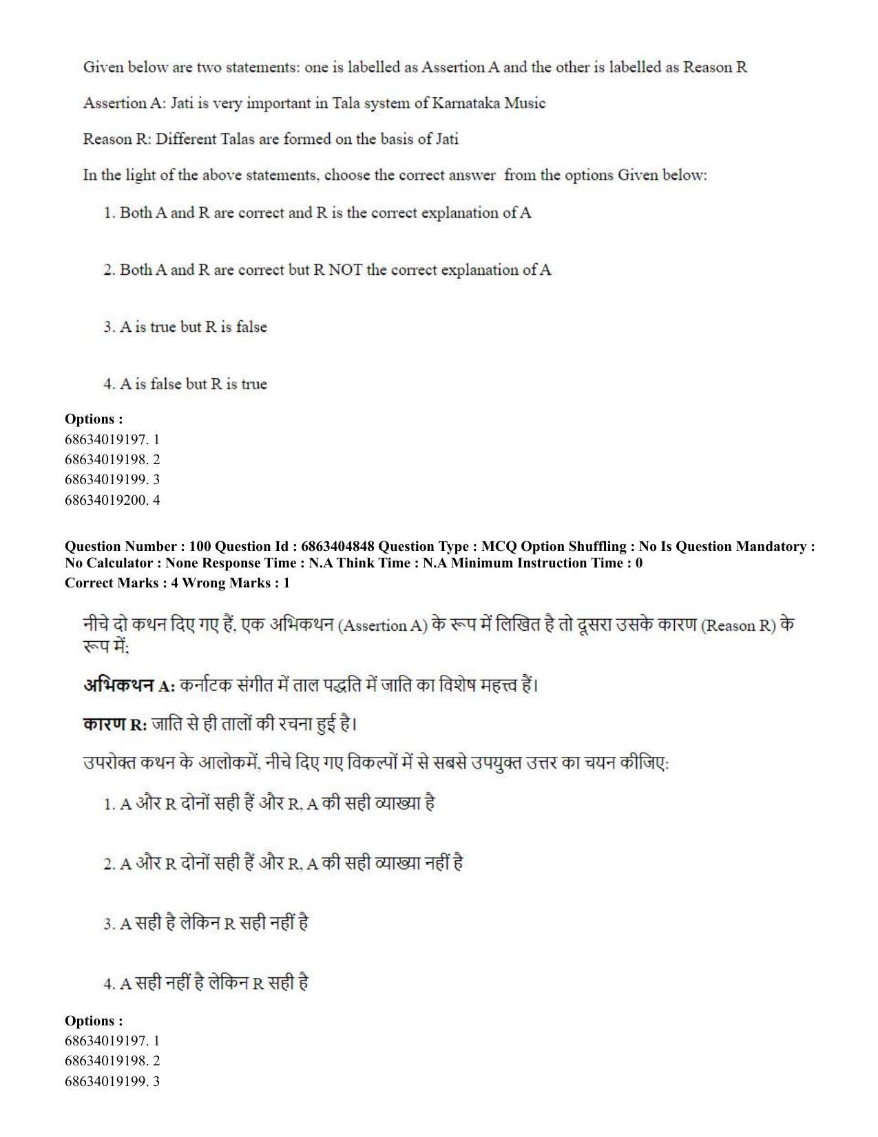 CUET PG 2023: HUQP25 – Music- Percussion (Eng.) - Shift 1 (5-06-2023) Question Paper - Page 98
