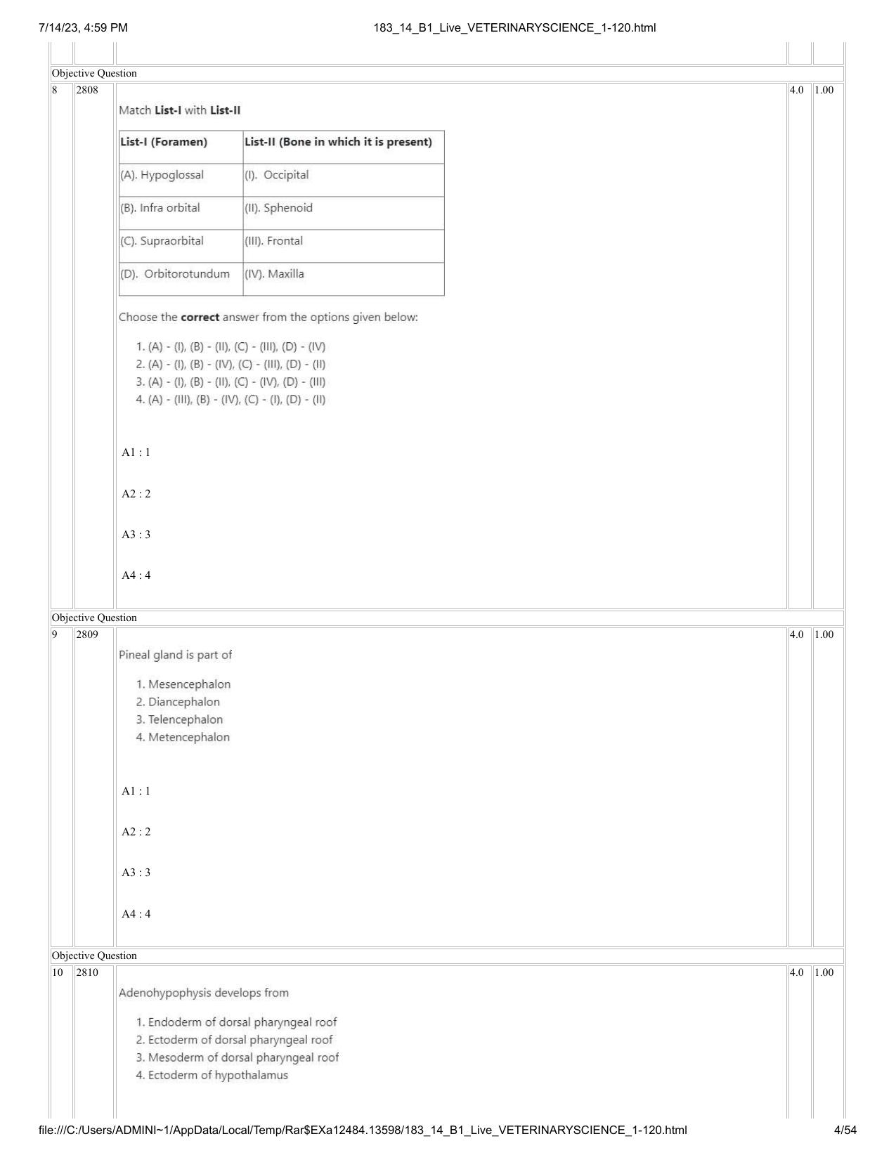 ICAR AIEEA PG 2023 VETERINARY SCIENCE Question Paper- 14 July 2023 - Page 4