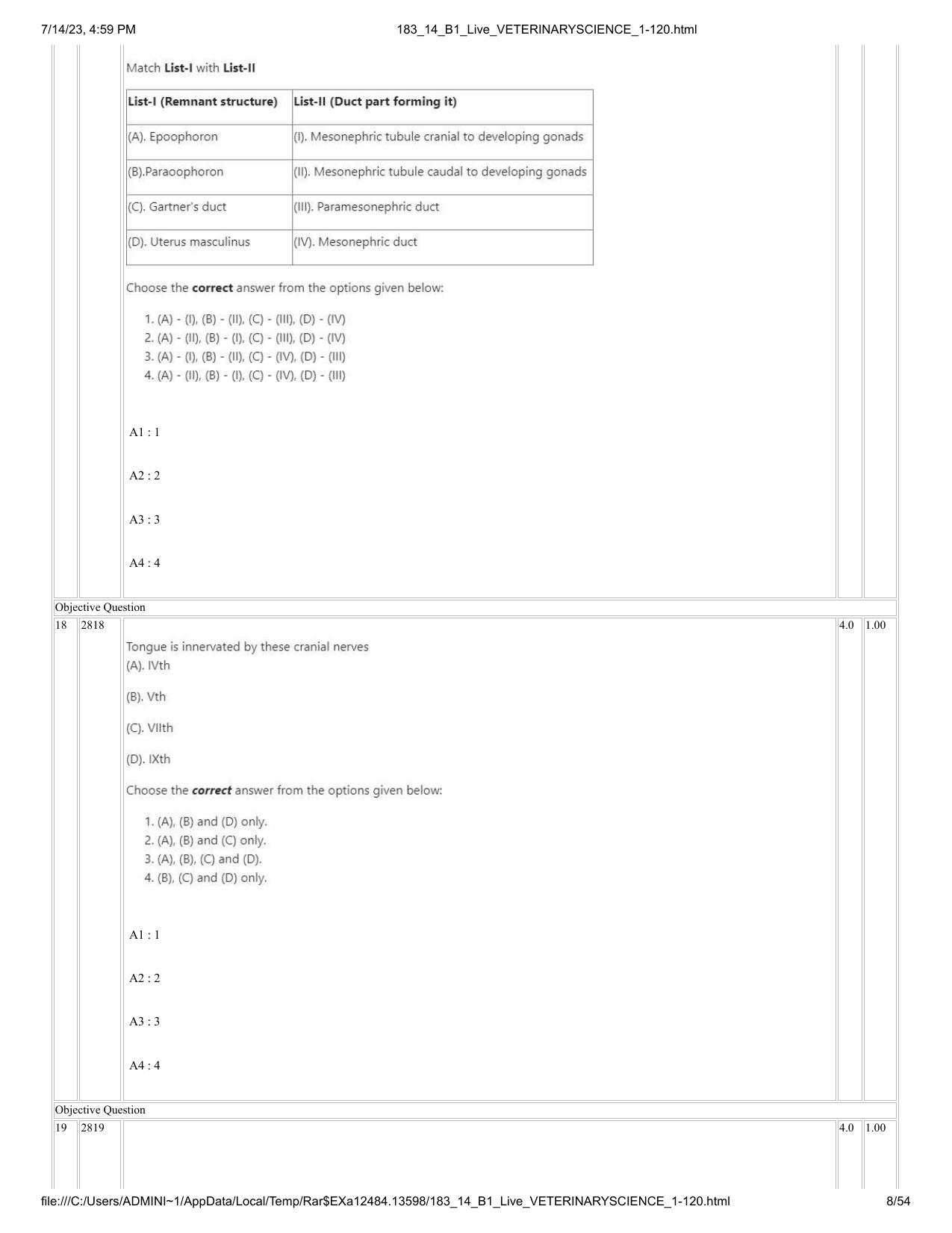 ICAR AIEEA PG 2023 VETERINARY SCIENCE Question Paper- 14 July 2023 - Page 8