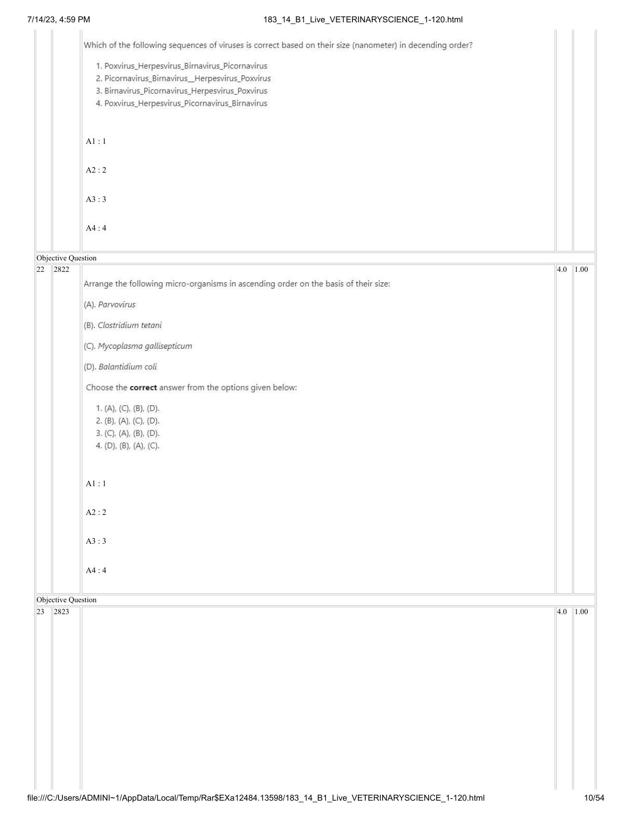 ICAR AIEEA PG 2023 VETERINARY SCIENCE Question Paper- 14 July 2023 - Page 10