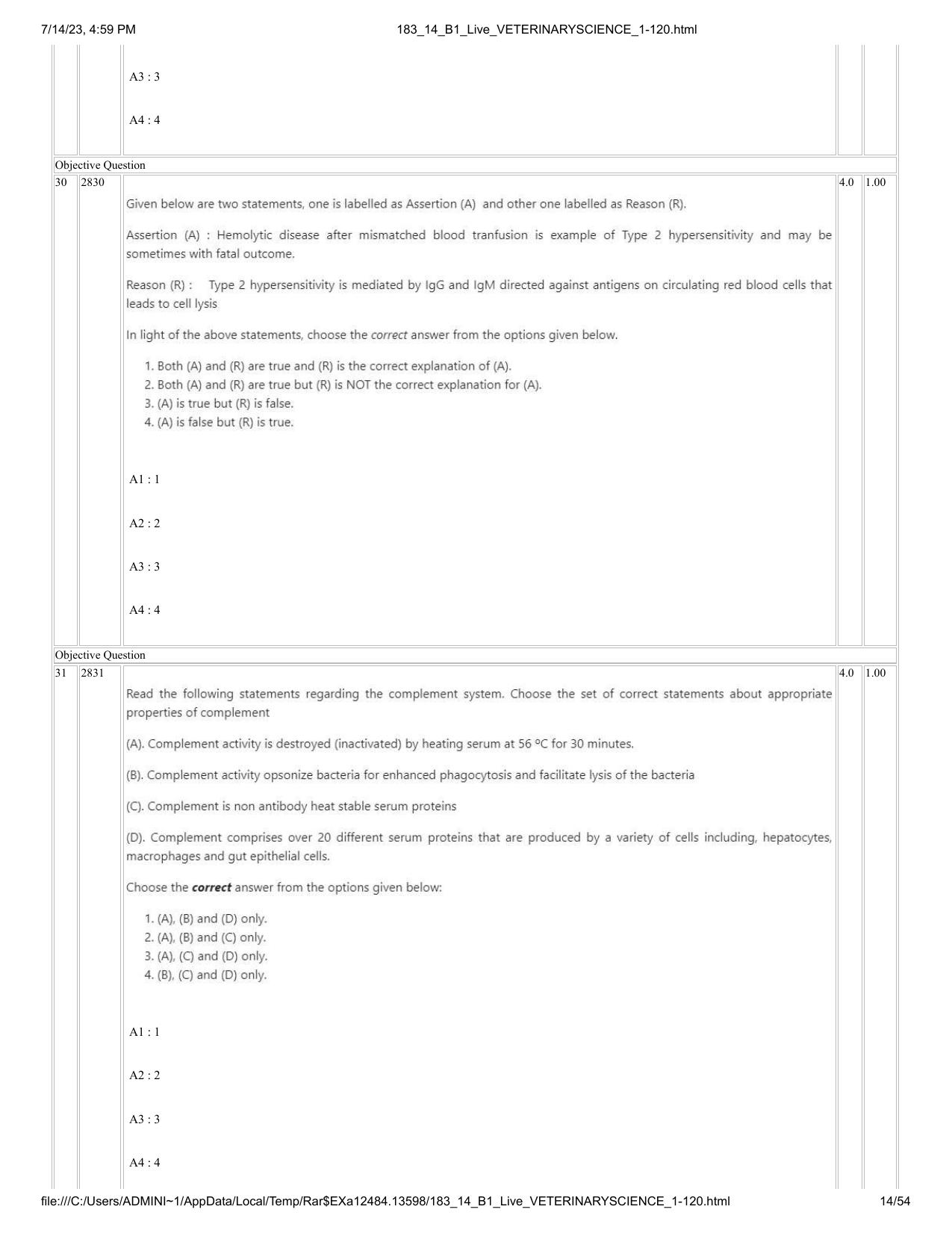 ICAR AIEEA PG 2023 VETERINARY SCIENCE Question Paper- 14 July 2023 - Page 14