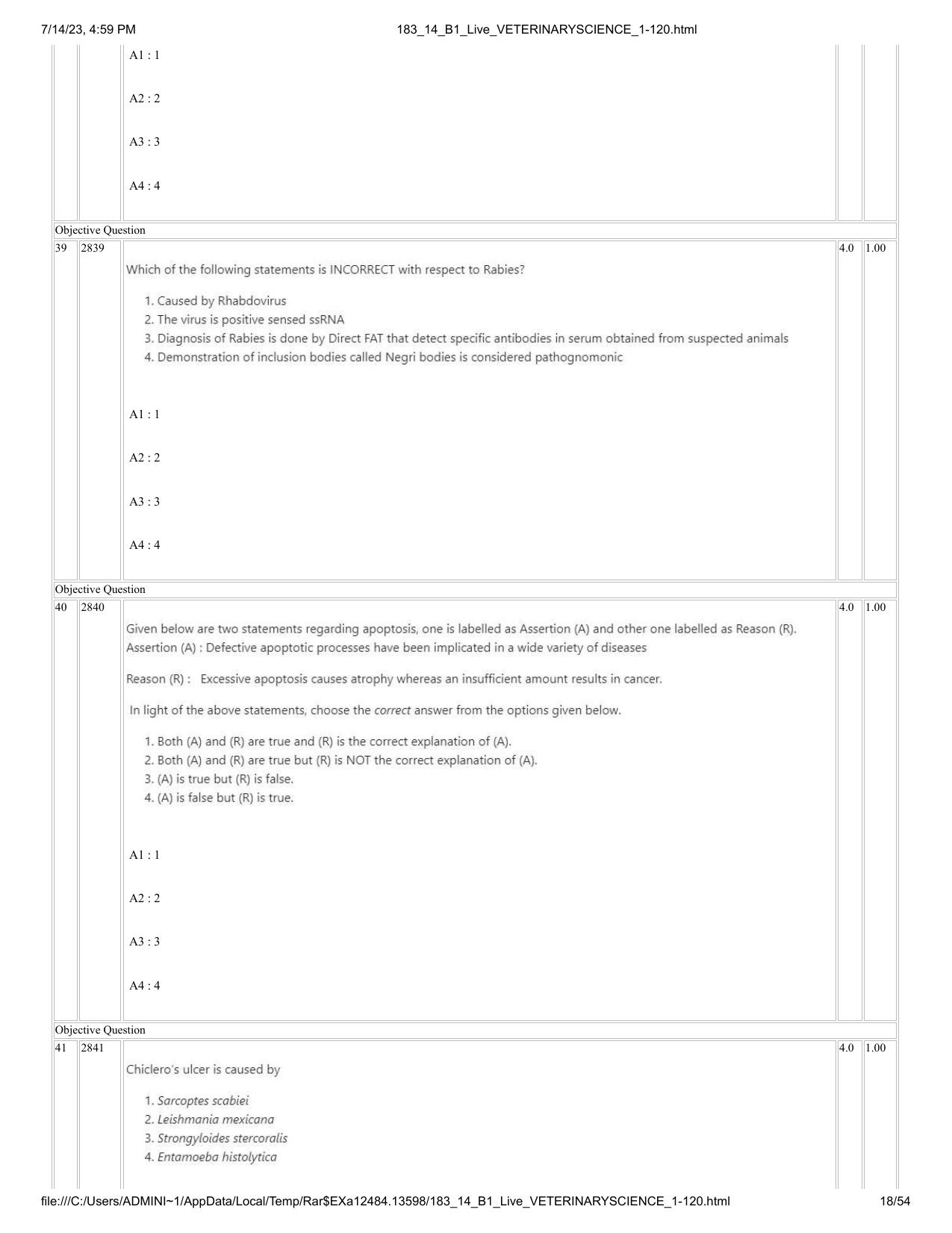 ICAR AIEEA PG 2023 VETERINARY SCIENCE Question Paper- 14 July 2023 - Page 18