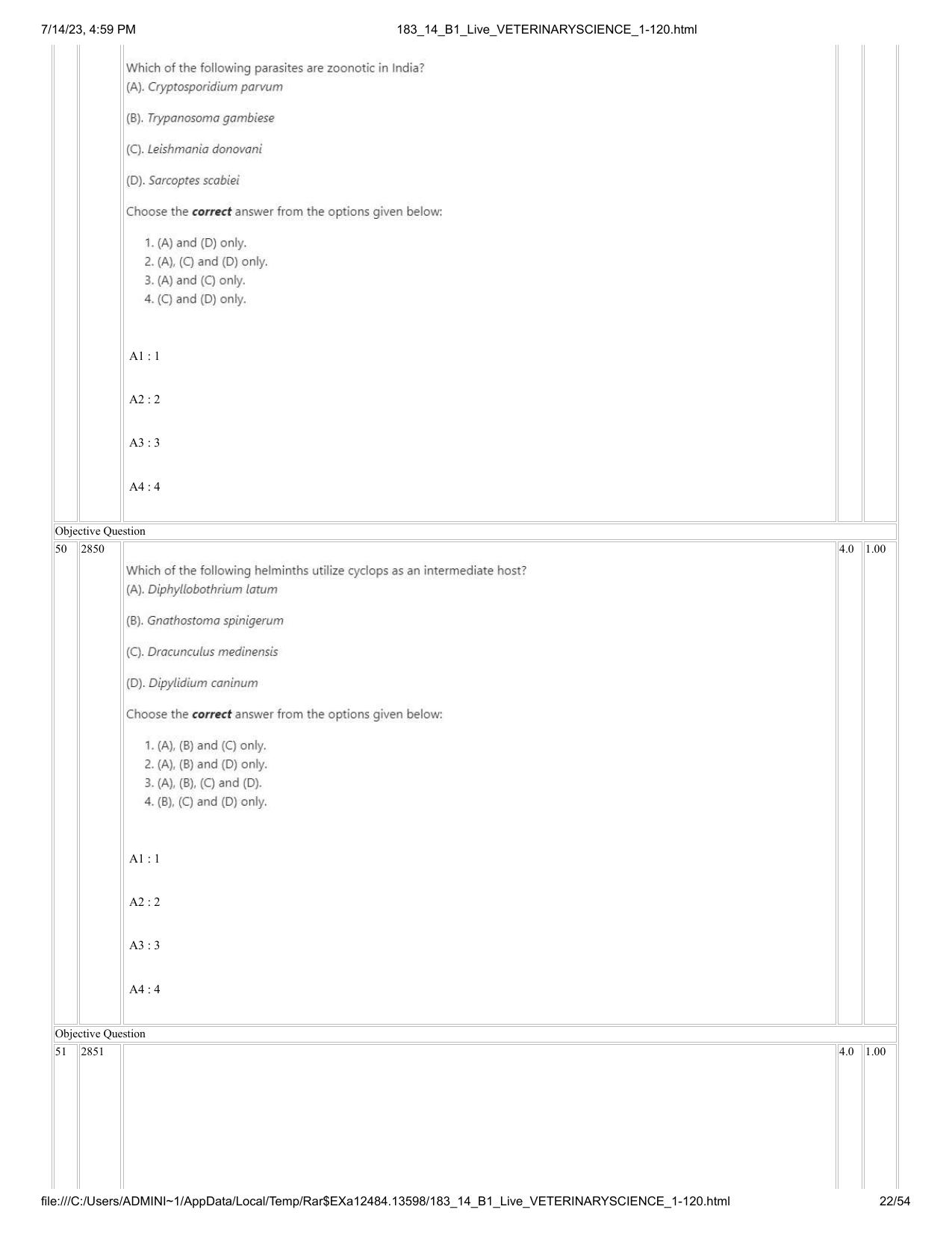 ICAR AIEEA PG 2023 VETERINARY SCIENCE Question Paper- 14 July 2023 - Page 22