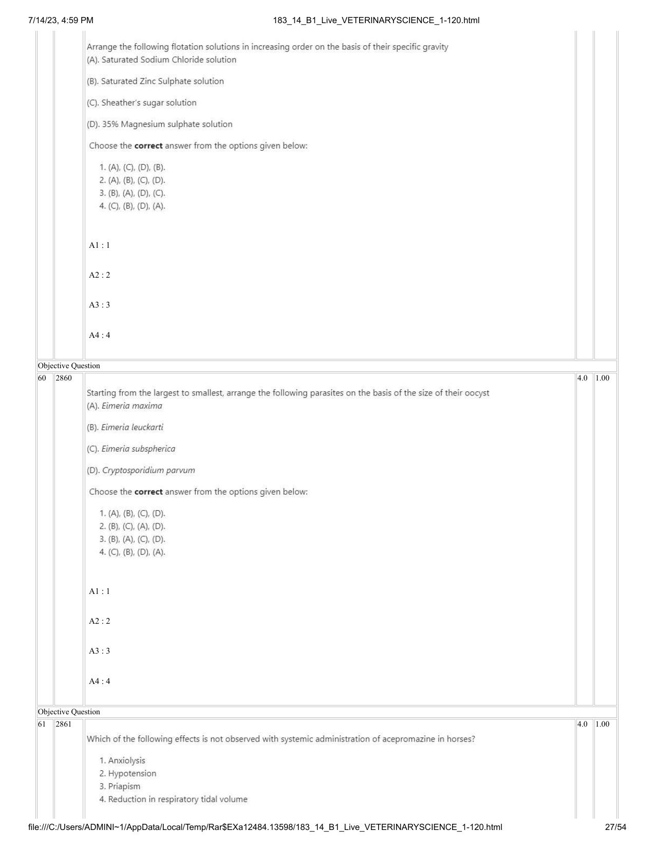 ICAR AIEEA PG 2023 VETERINARY SCIENCE Question Paper- 14 July 2023 - Page 27