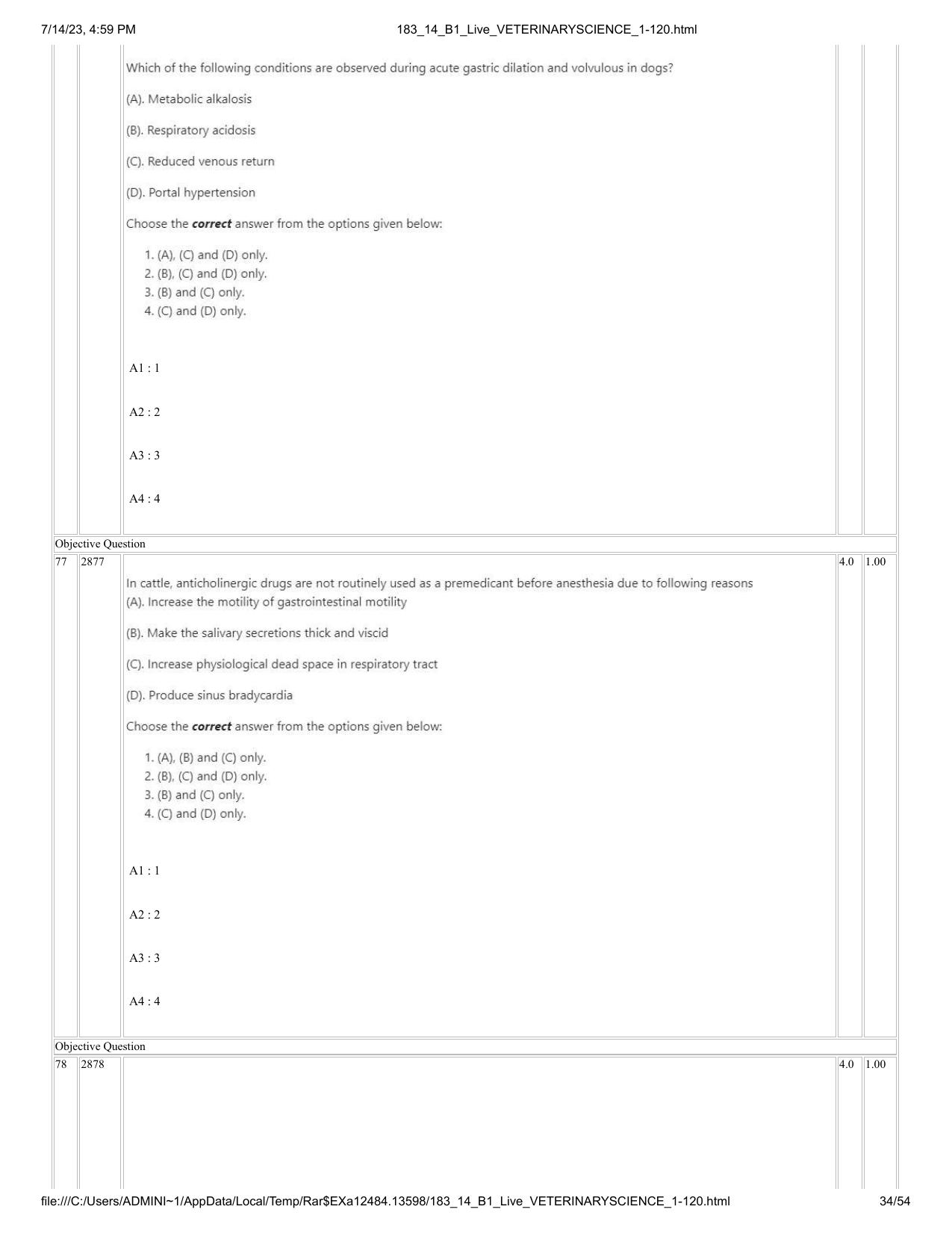 ICAR AIEEA PG 2023 VETERINARY SCIENCE Question Paper- 14 July 2023 - Page 34