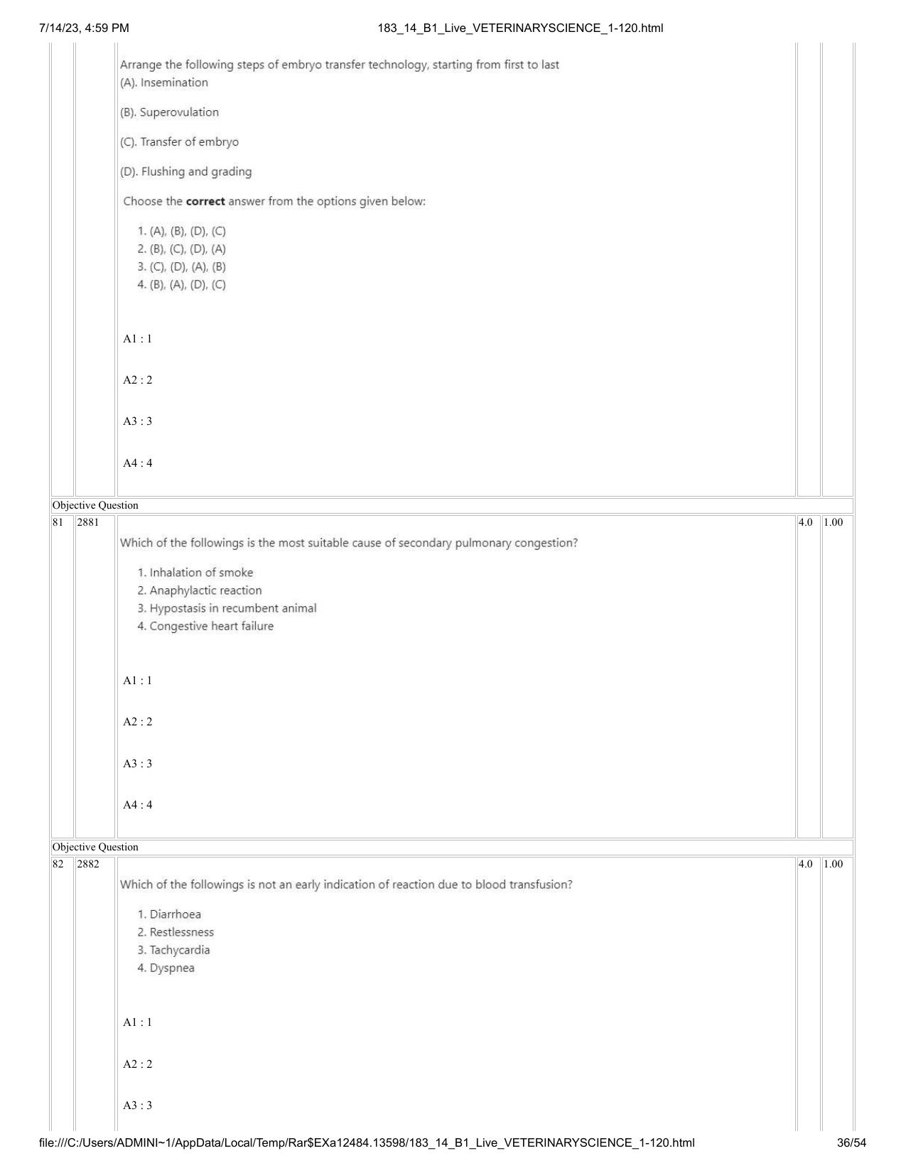 ICAR AIEEA PG 2023 VETERINARY SCIENCE Question Paper- 14 July 2023 - Page 36