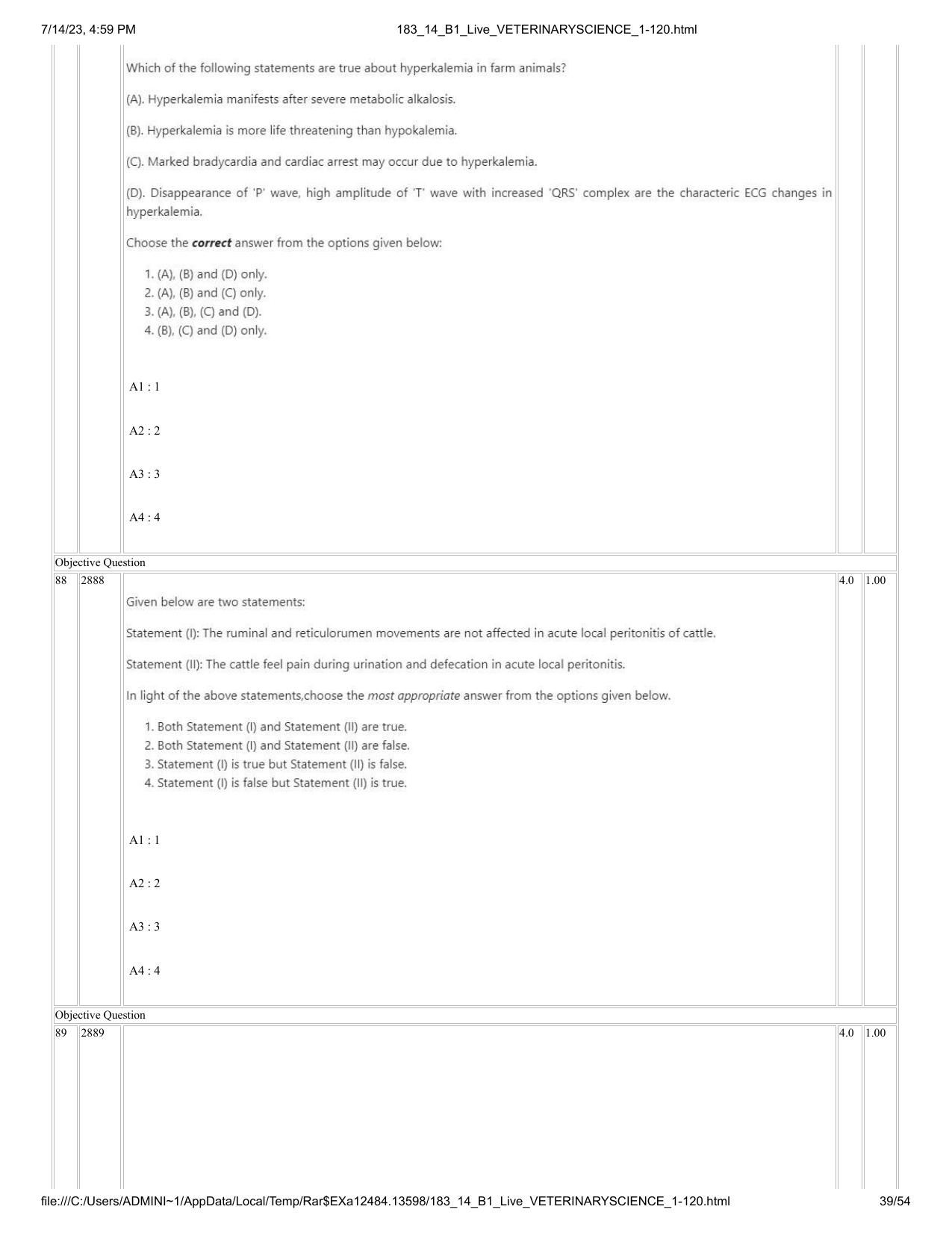 ICAR AIEEA PG 2023 VETERINARY SCIENCE Question Paper- 14 July 2023 - Page 39
