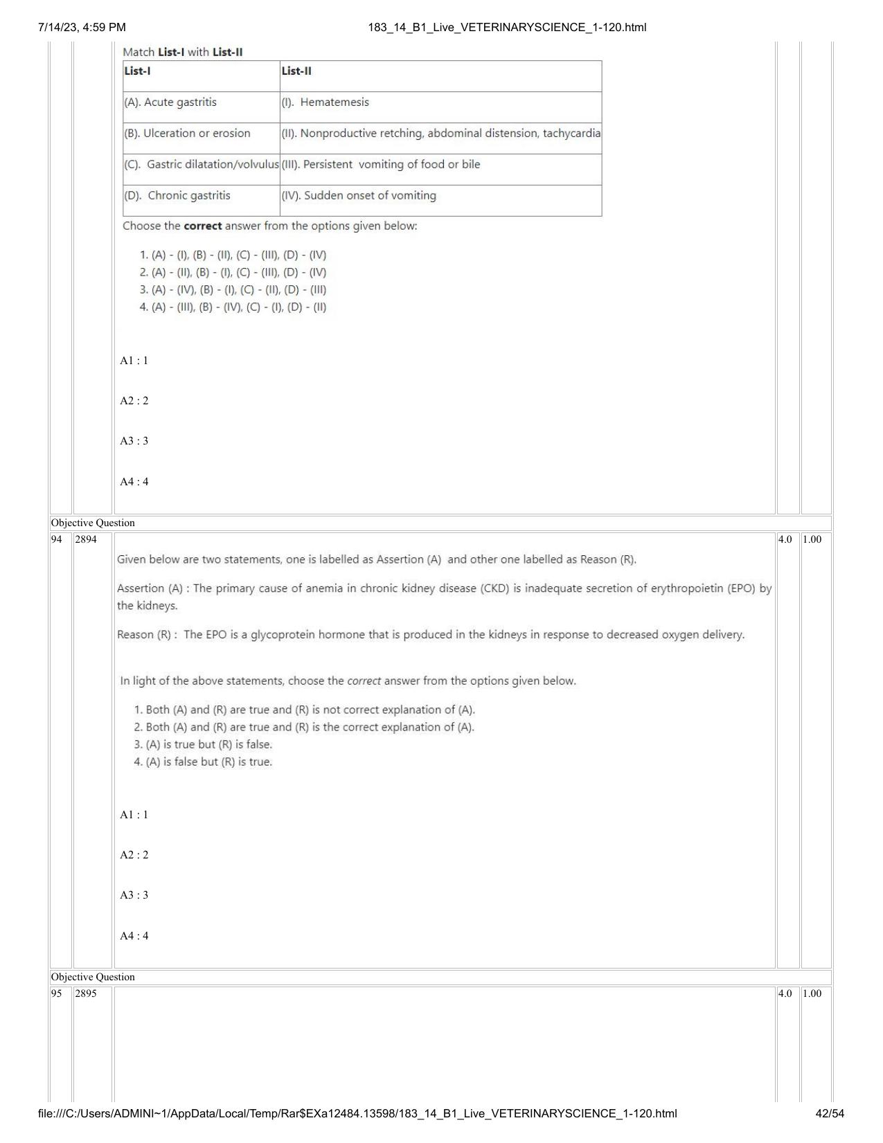 ICAR AIEEA PG 2023 VETERINARY SCIENCE Question Paper- 14 July 2023 - Page 42