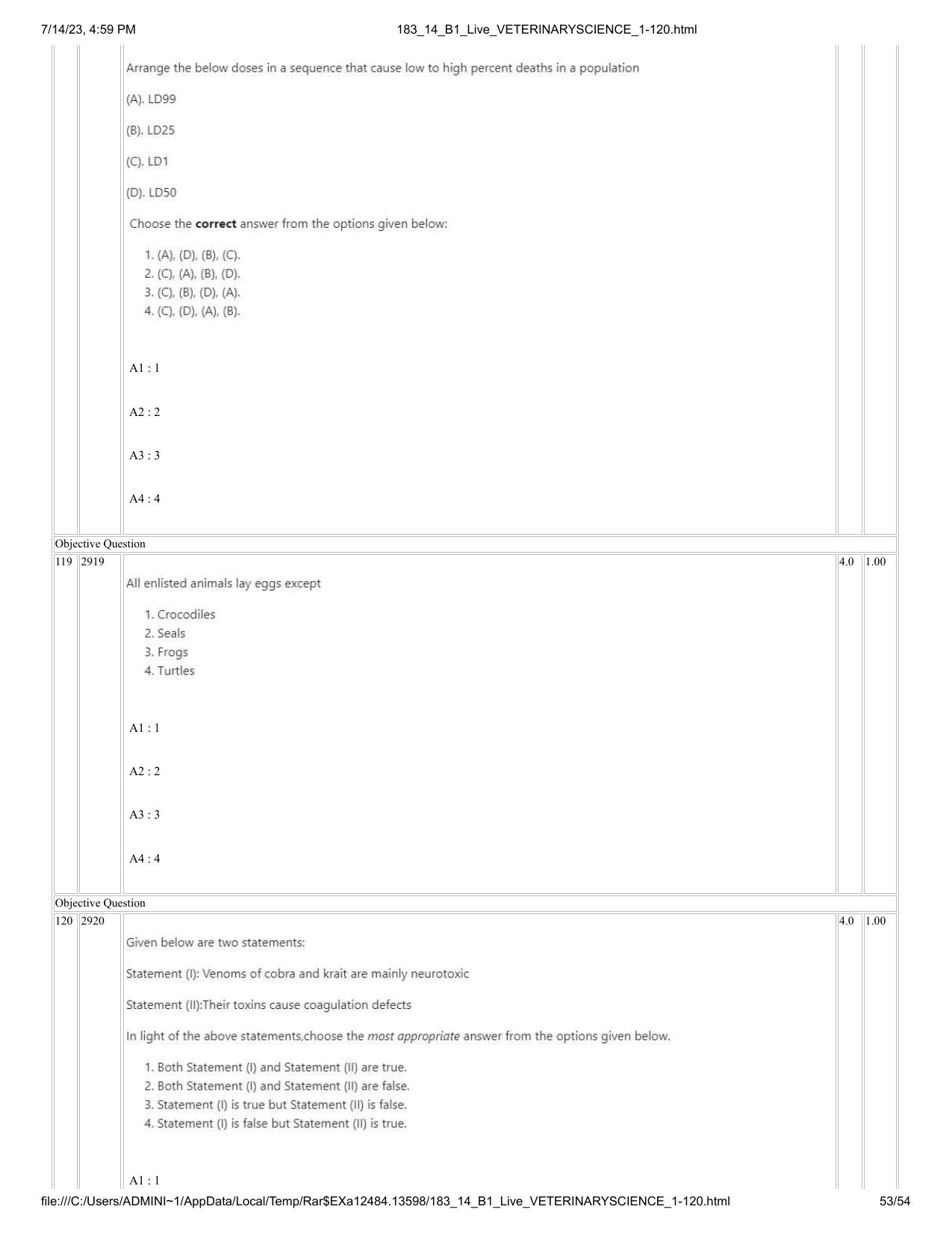 ICAR AIEEA PG 2023 VETERINARY SCIENCE Question Paper- 14 July 2023 - Page 53