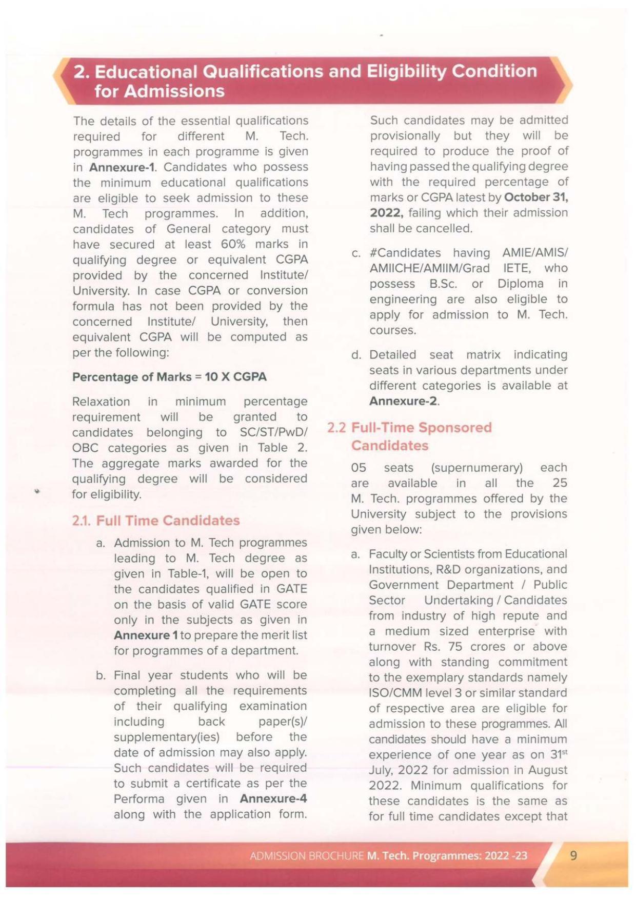 Delhi Technological University, Delhi MTech. Admission Brochure 2022-23 - Page 9