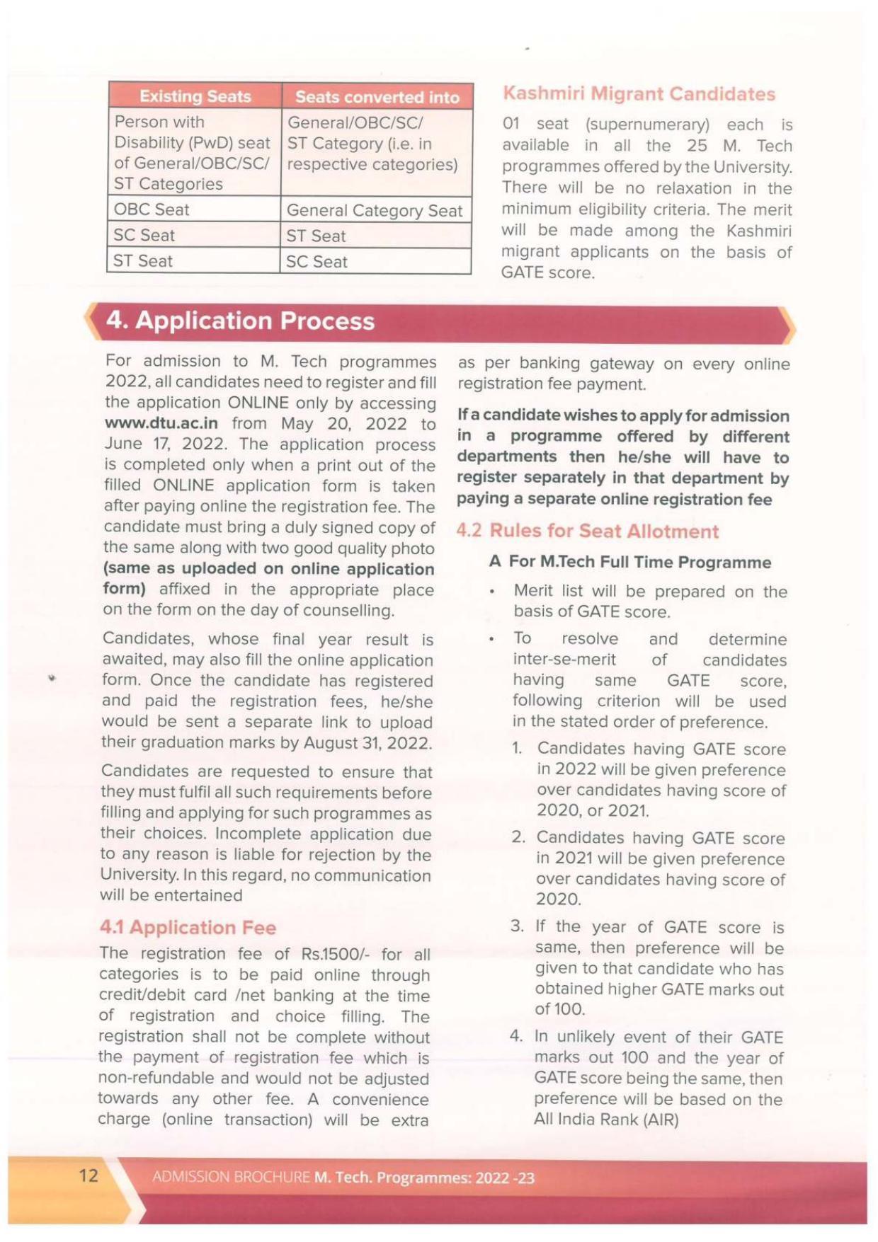 Delhi Technological University, Delhi MTech. Admission Brochure 2022-23 - Page 12