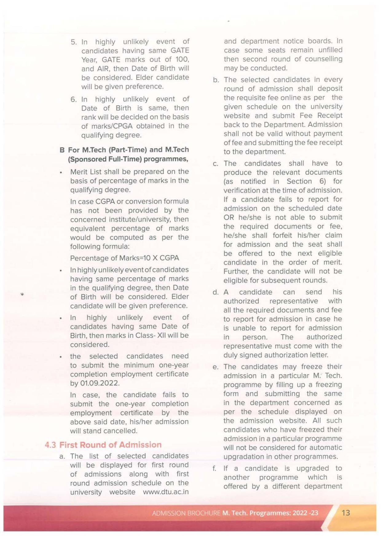 Delhi Technological University, Delhi MTech. Admission Brochure 2022-23 - Page 13