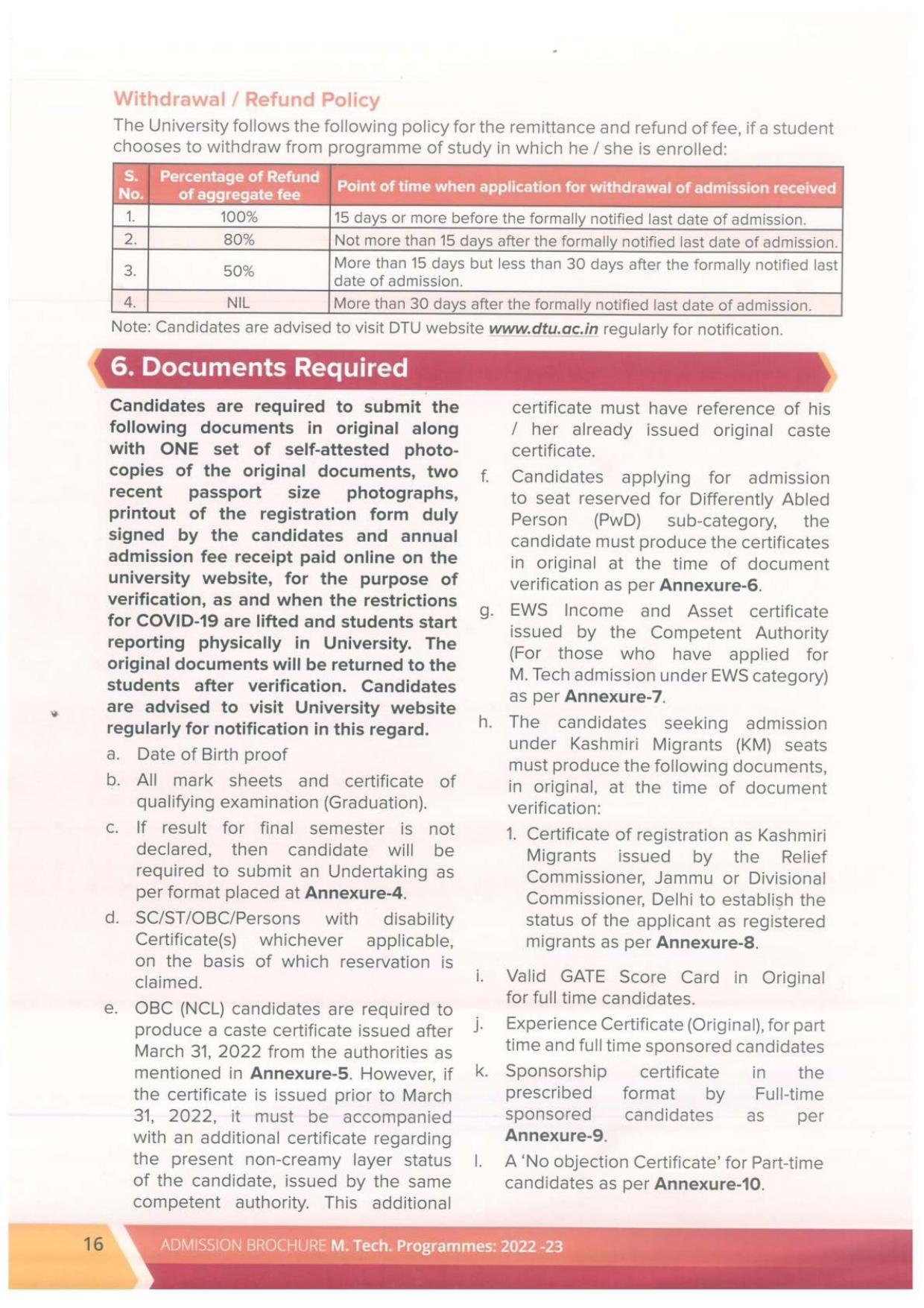 Delhi Technological University, Delhi MTech. Admission Brochure 2022-23 - Page 16