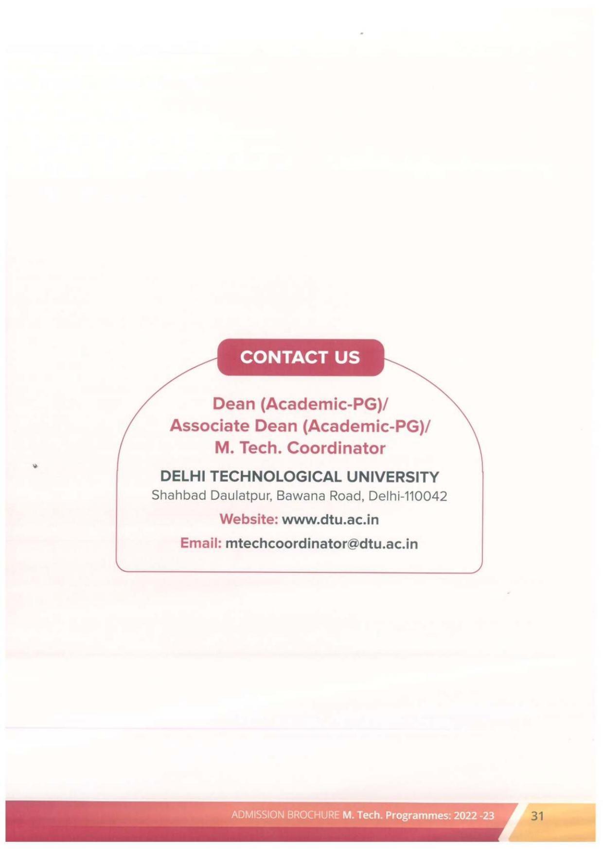Delhi Technological University, Delhi MTech. Admission Brochure 2022-23 - Page 31