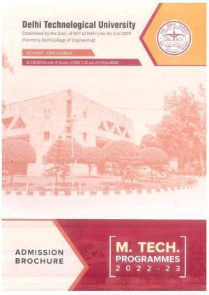 Delhi Technological University, Delhi MTech. Admission Brochure 2022-23