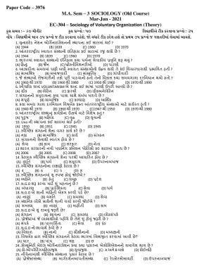Hemchand North Gujarat University Sample Paper Mar-Jun  2021: M.A. Sem – 3  Sociology-EC-304 – Sociology of Voluntary Organization  (Theory) Paper Code – 3976 (Old Course)