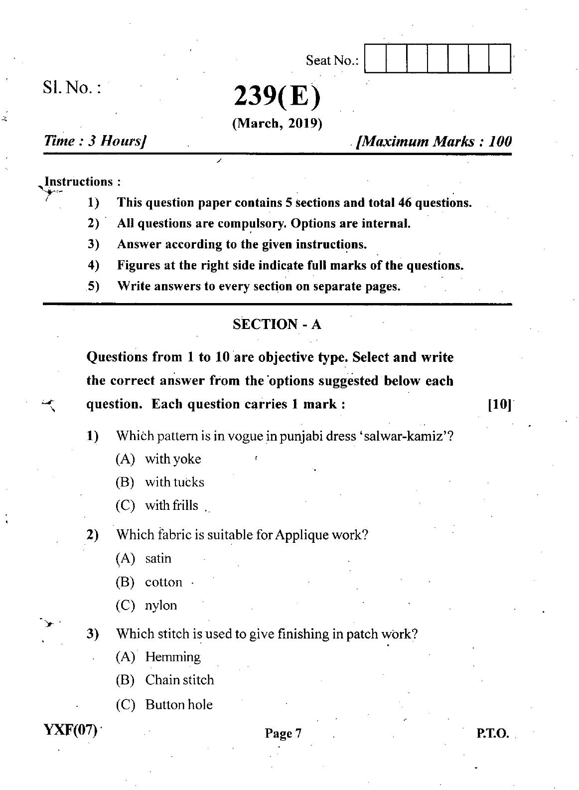 Gujarat Board Class 12th Question Paper March 2019: 239 (GE) - Page 7