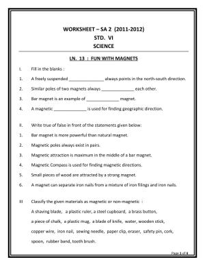 CBSE Worksheets for Class 6 Science Fun with Magnets Assignment 3