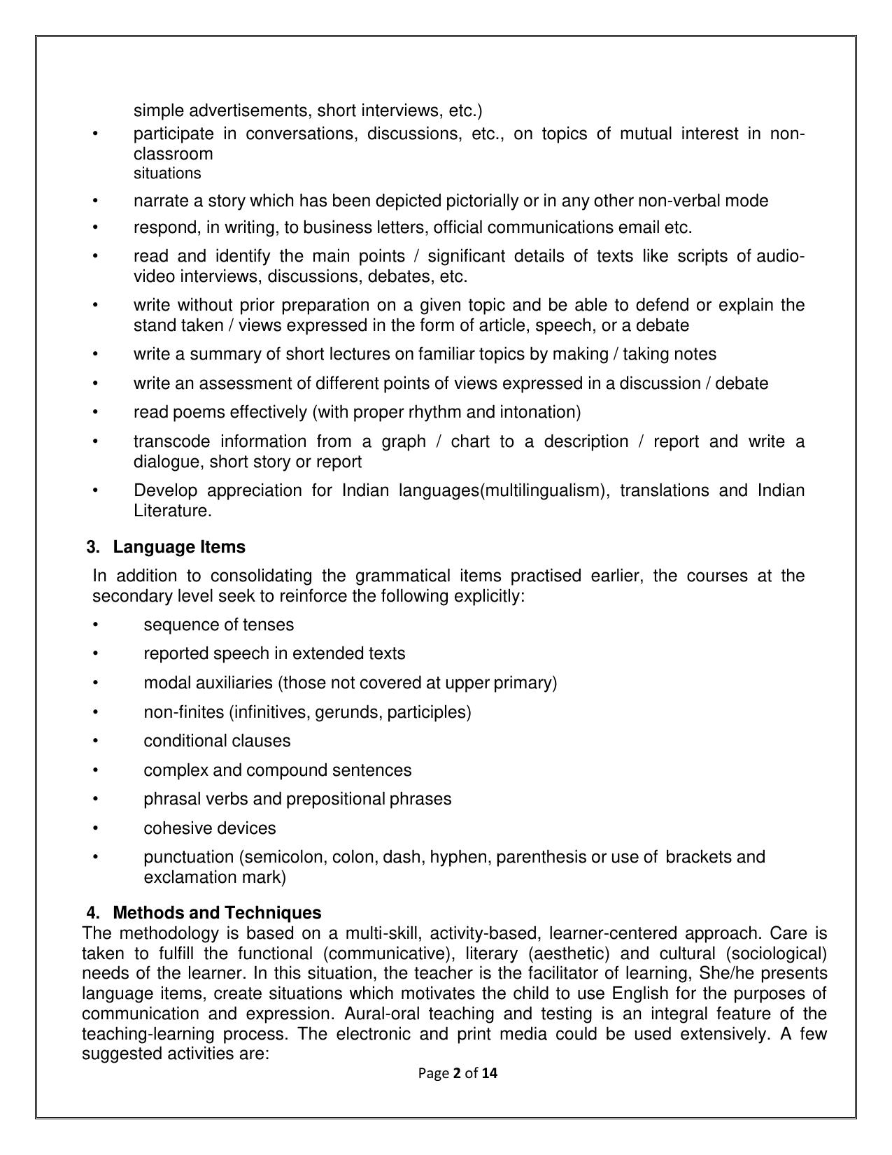 CBSE Class IX & X English language and literature Syllabus - Page 2
