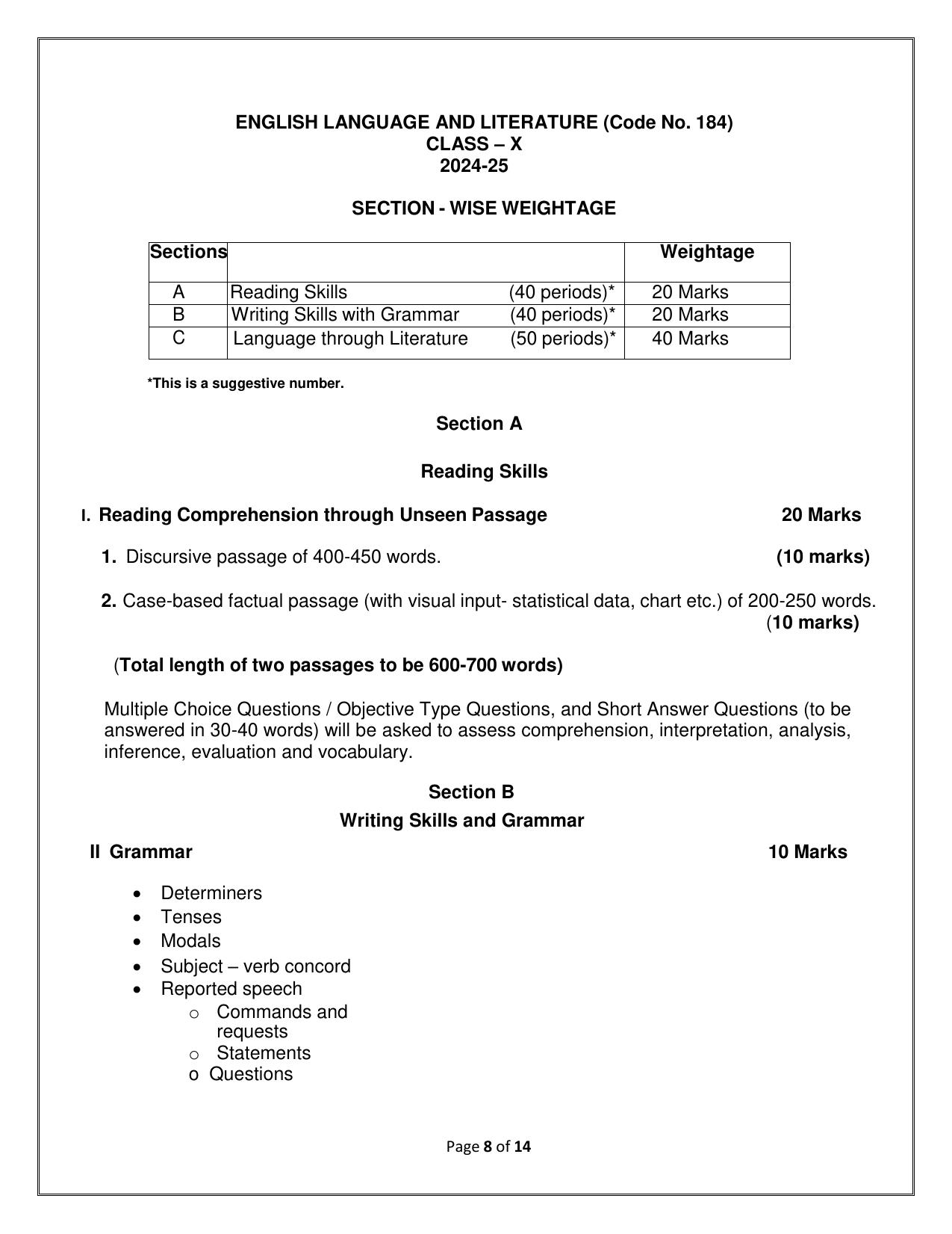 CBSE Class IX & X English language and literature Syllabus - Page 8