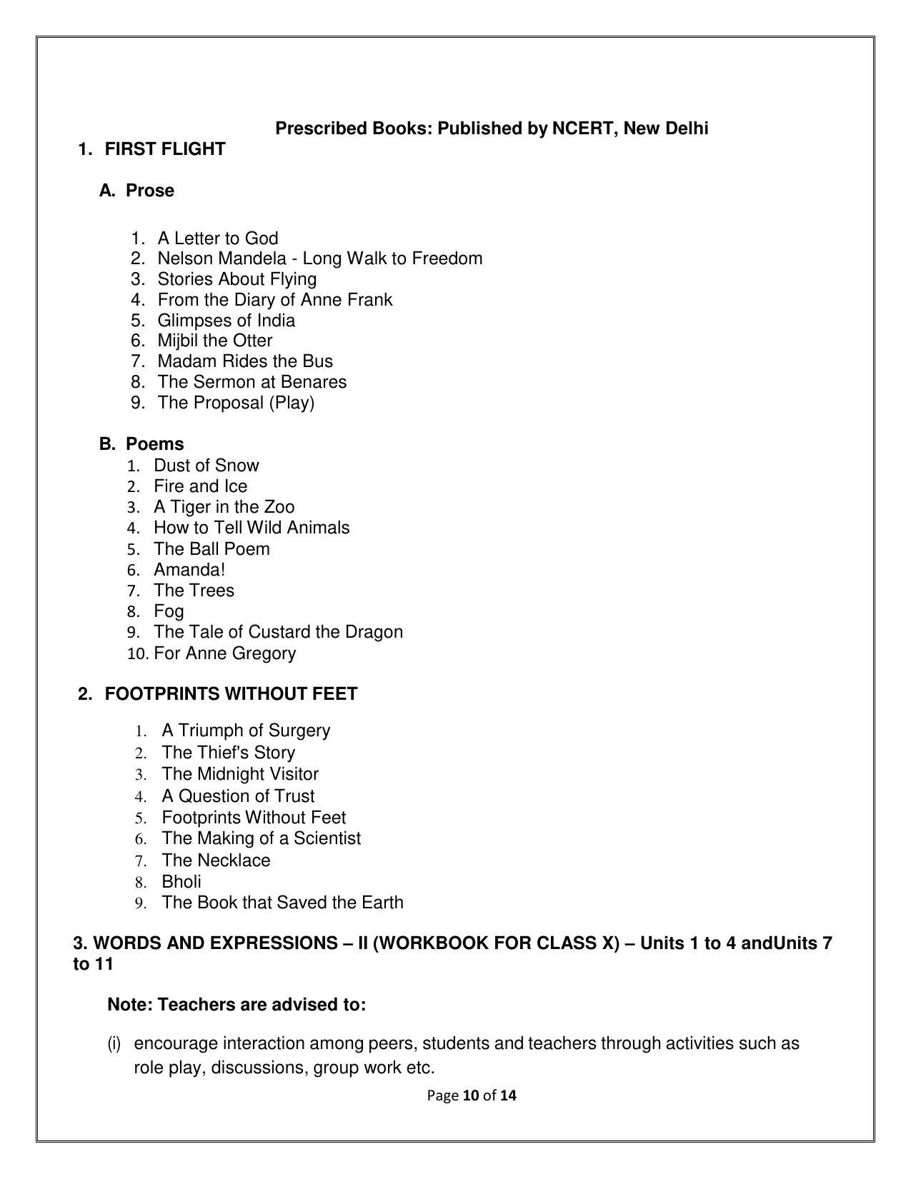 CBSE Class IX & X English language and literature Syllabus - Page 10