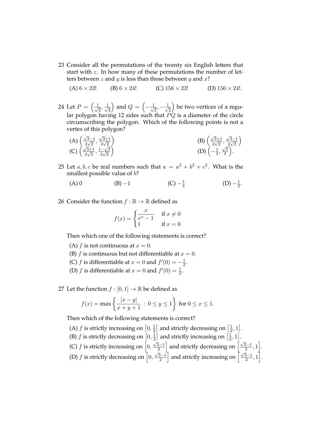 ISI Admission Test B.Math UGA 2017 Sample Paper - Page 5