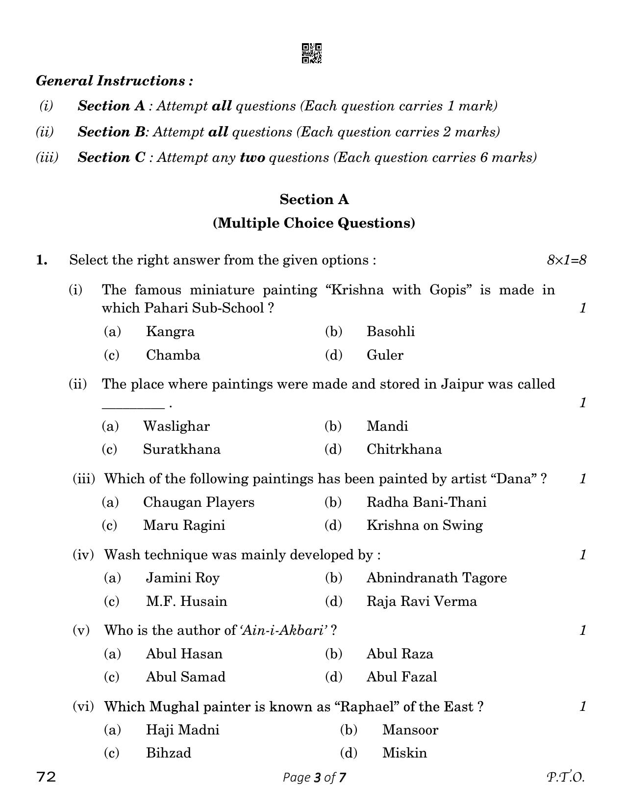 CBSE Class 12 Commercial Art (Compartment) 2023 Question Paper - Page 3
