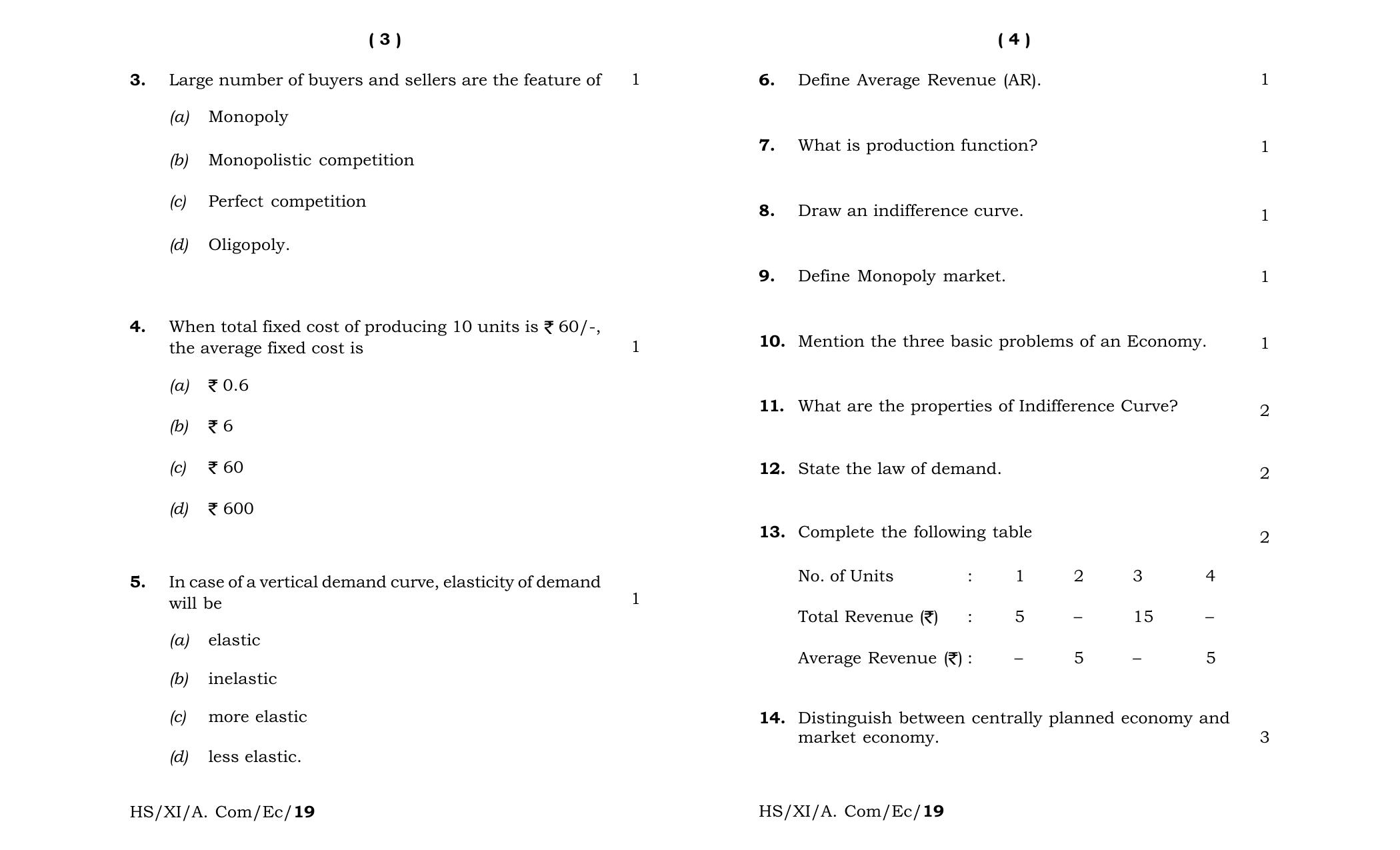 Meghalaya Board (MBOSE) Class 11 Economics 2019 Question Paper - Page 2