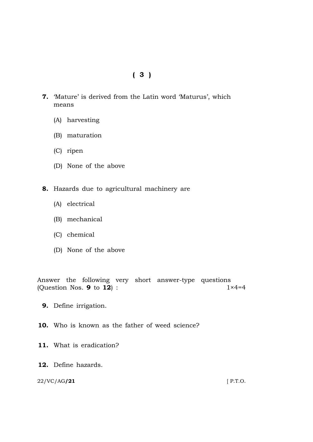 Meghalaya Board (MBOSE) Class 10 AGRICULTURE (22_VC_AG) 2022 Question Paper - Page 3