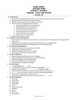CBSE Worksheets for Class 7 Science Light and Water Assignment