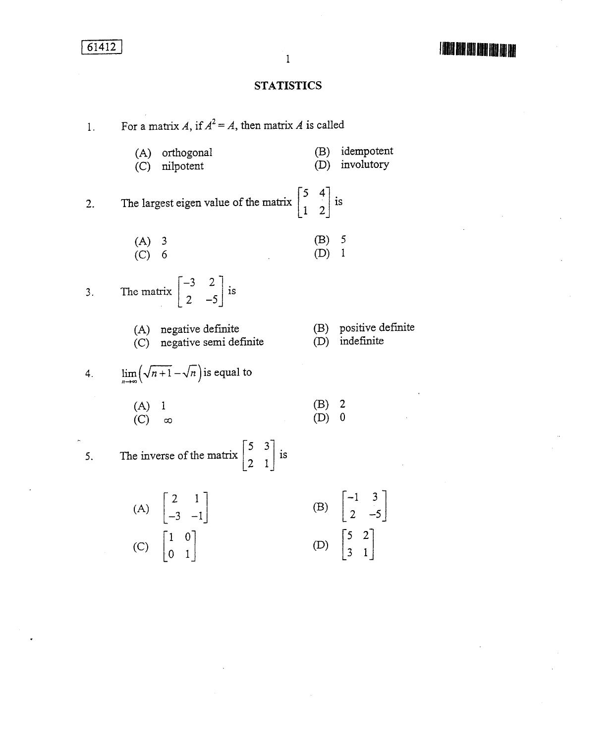 CUSAT CAT 2012 Statistics Question Paper - Page 2