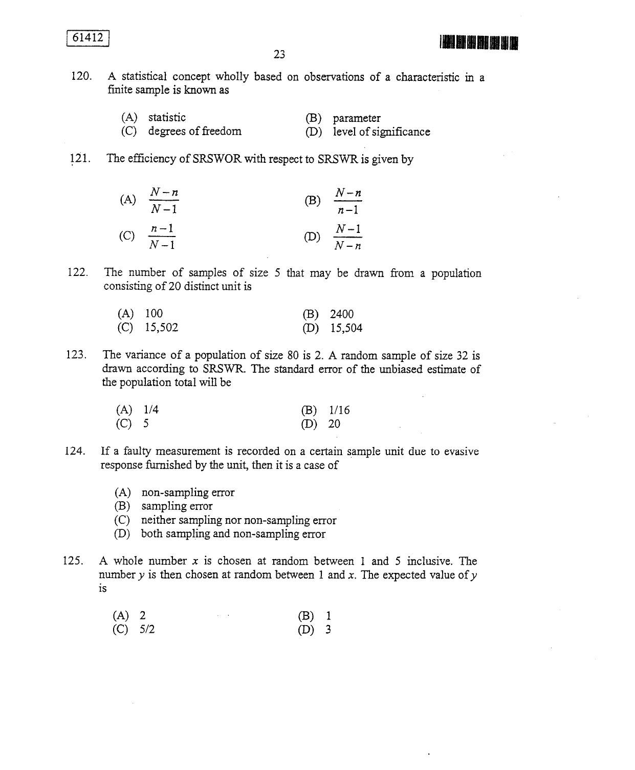 CUSAT CAT 2012 Statistics Question Paper - Page 24