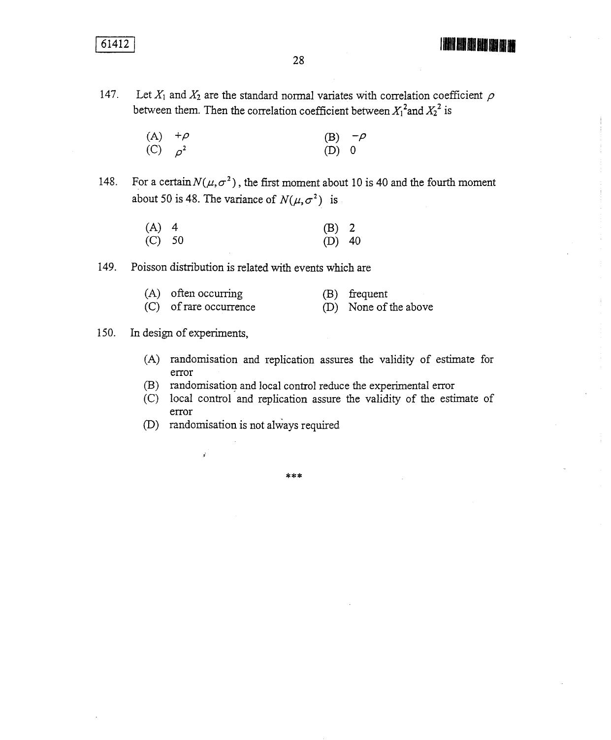 CUSAT CAT 2012 Statistics Question Paper - Page 29